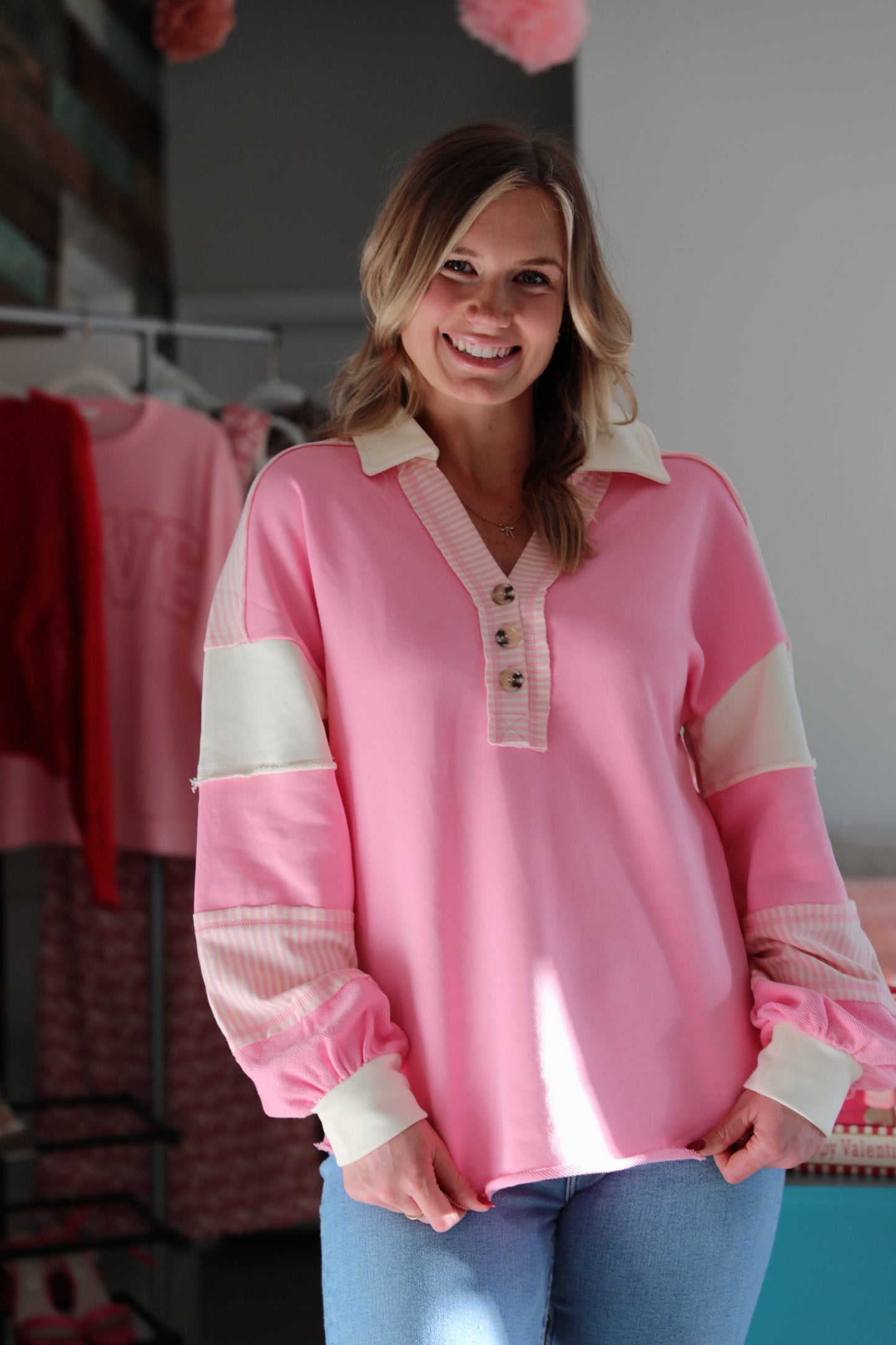Colorblock Collared Henley Pullover