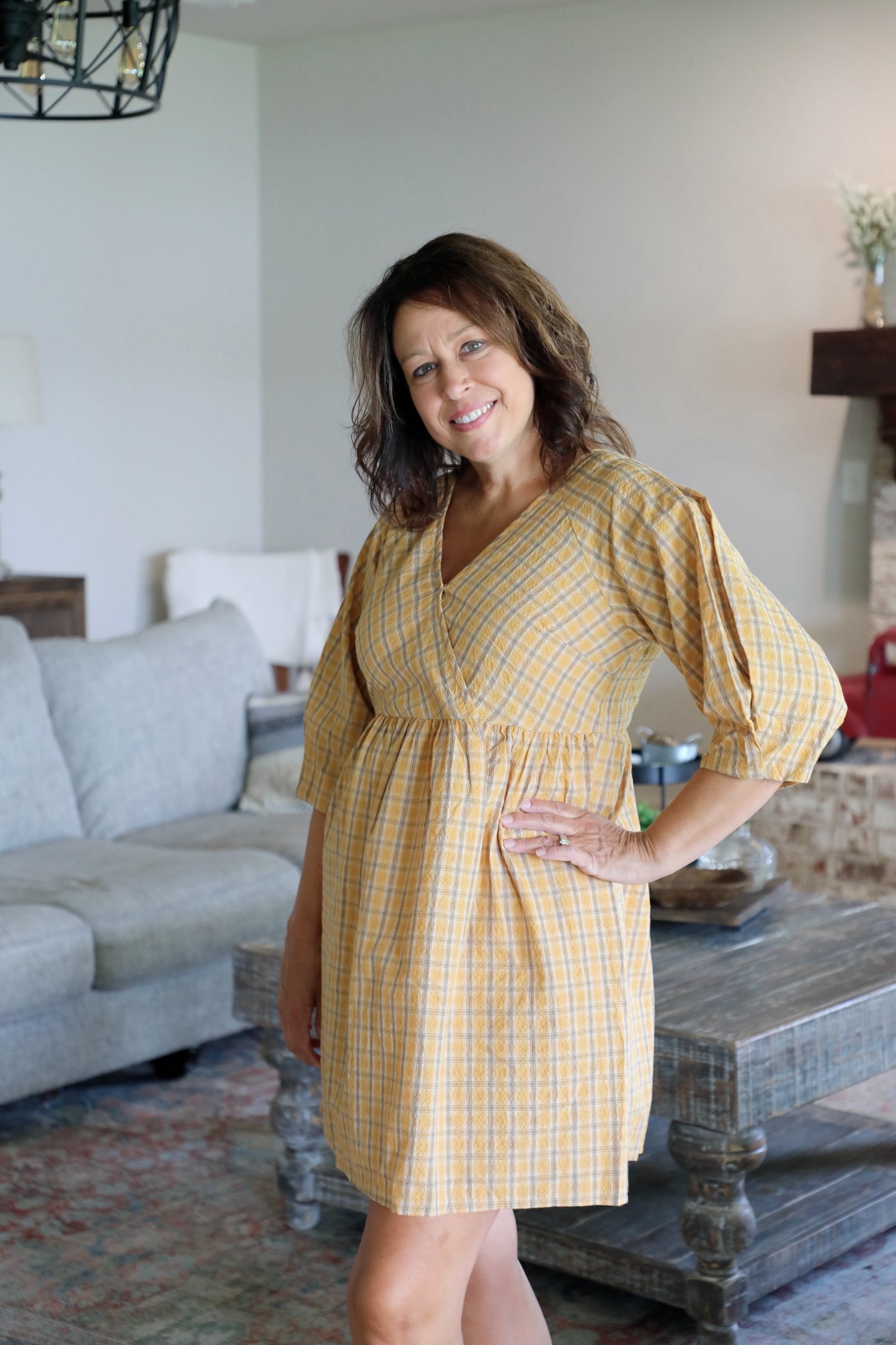 Plaid V-Neck Babydoll Dress
