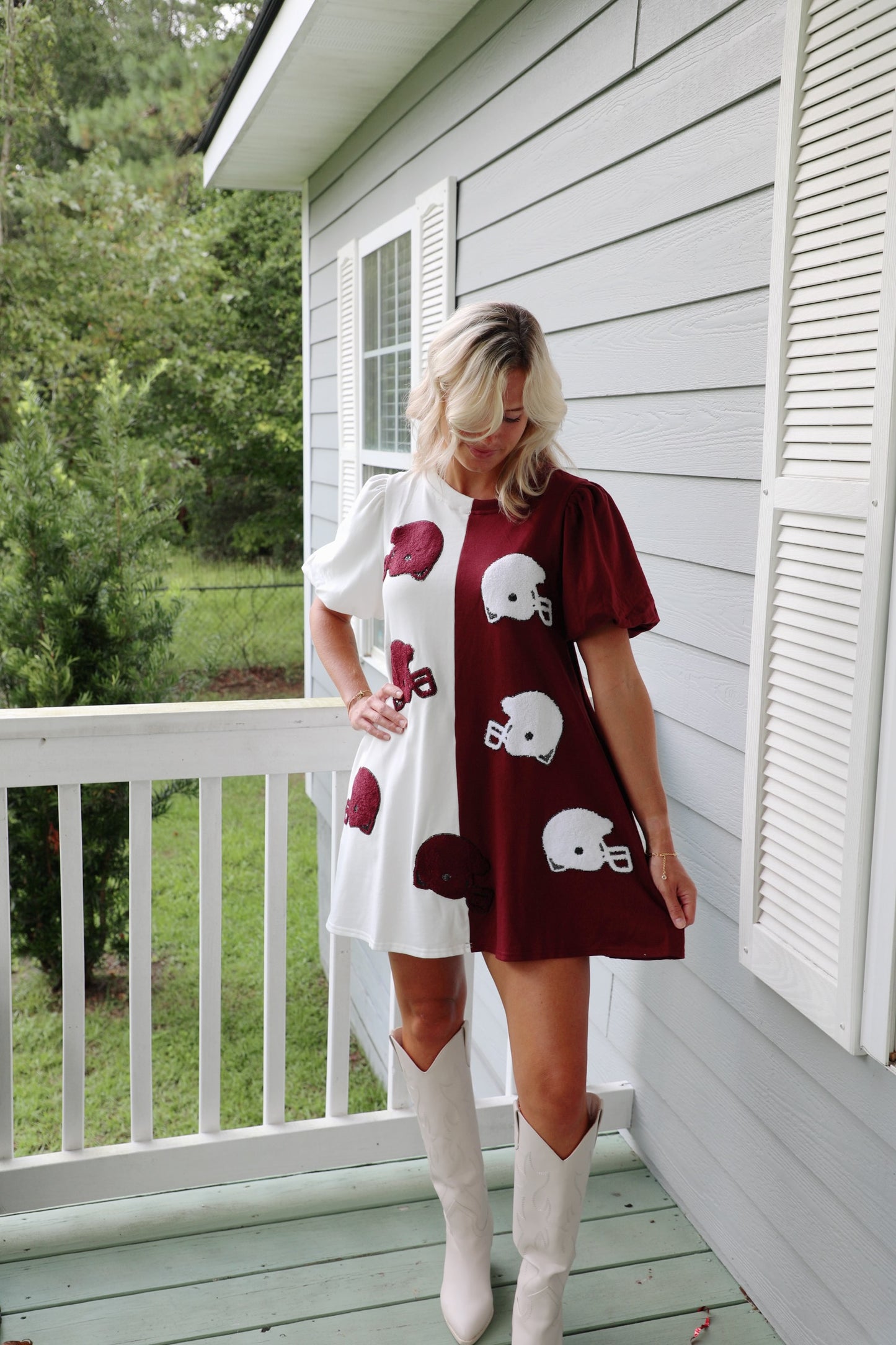 Game Day Helmet Towel & Sequins Embroidery Dress