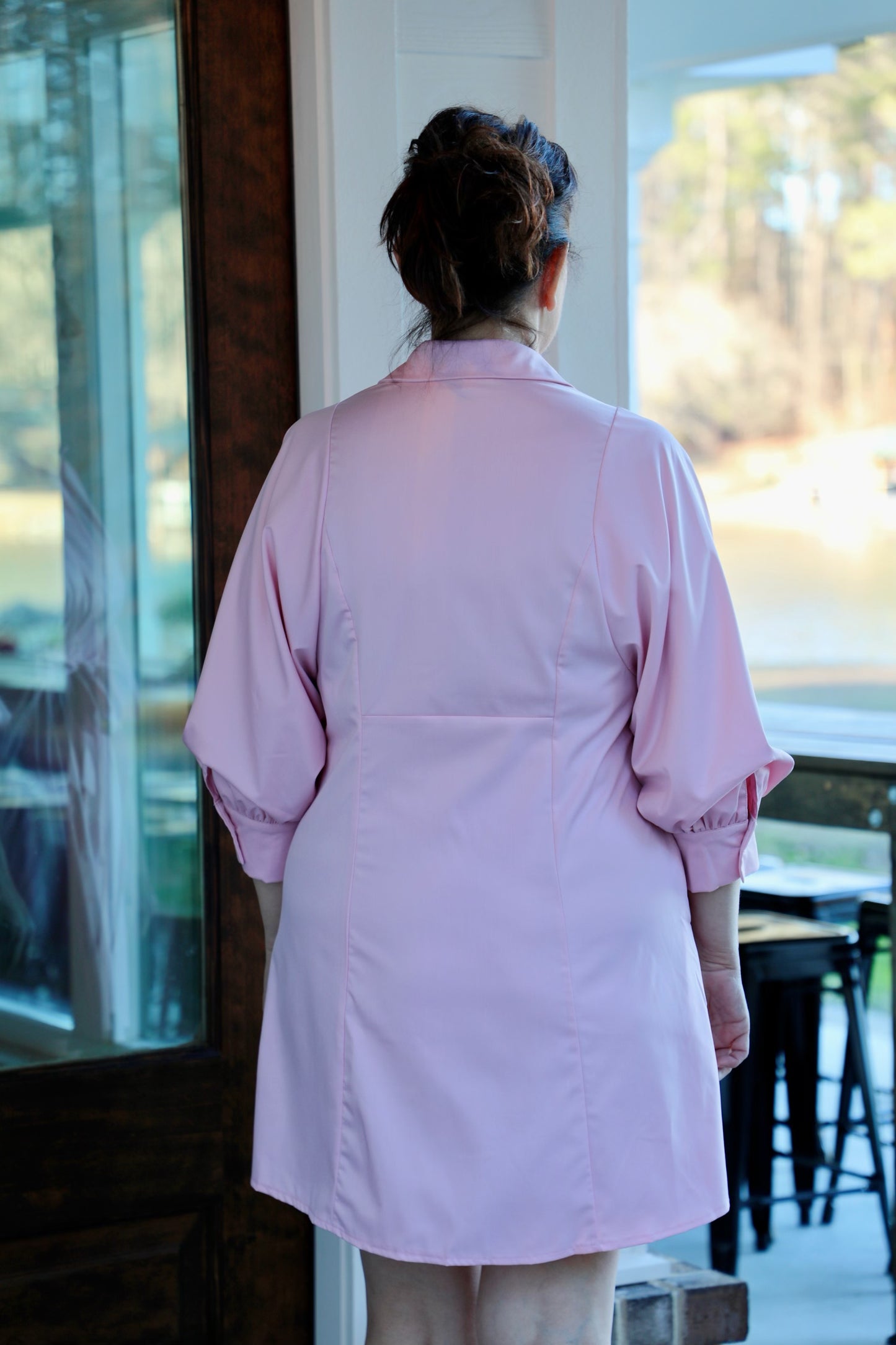 Solid Collared Button Up Mini Dress