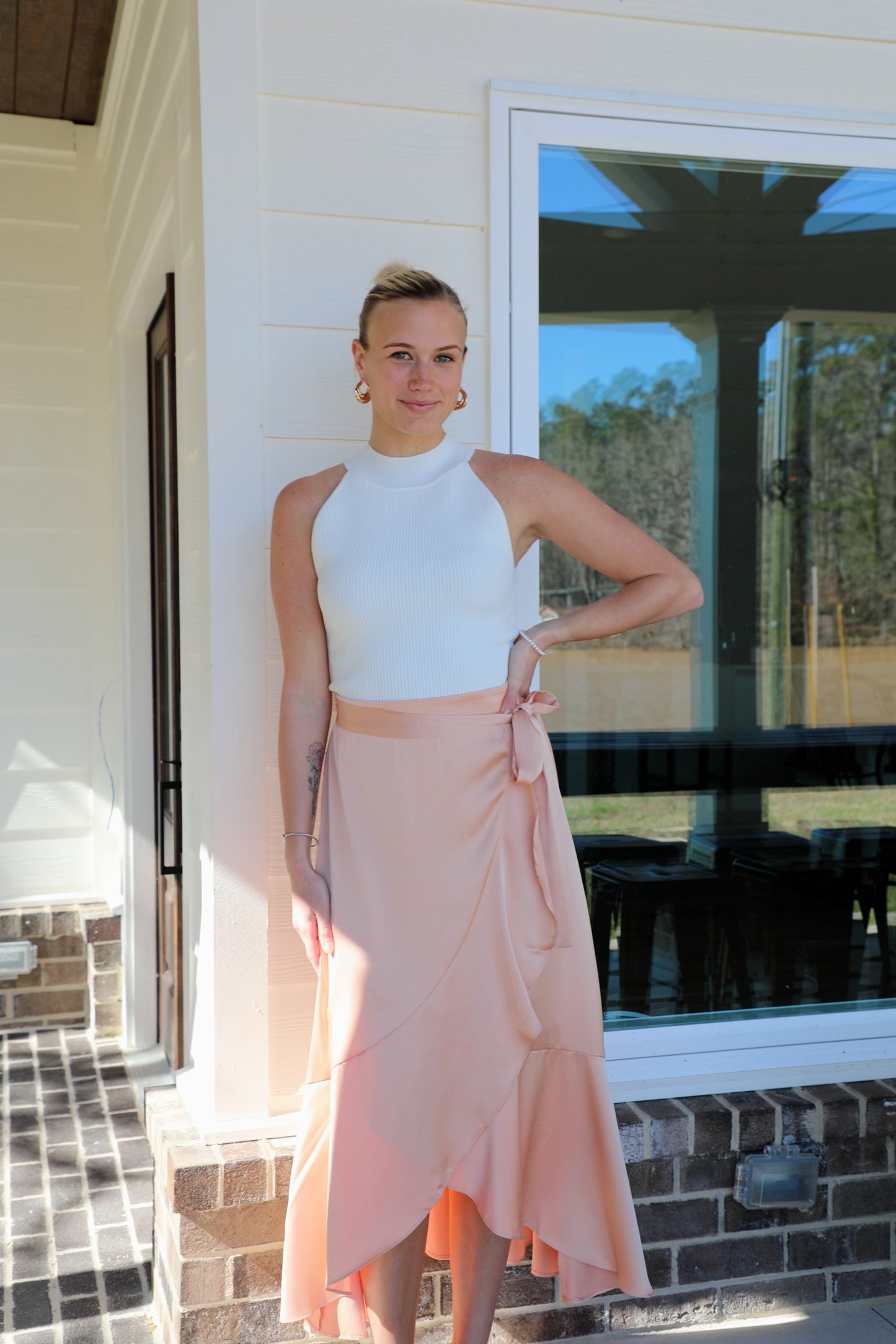 Cascading Ruffle Satin Midi Skirt