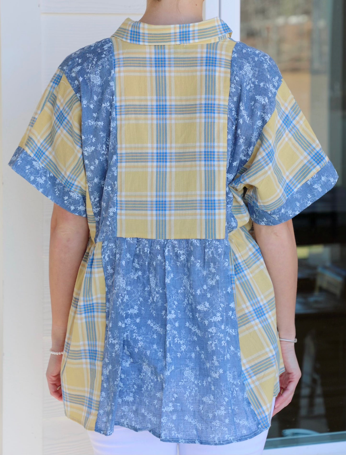 Cotton Print Mixed Button Down Short Sleeve Shirt