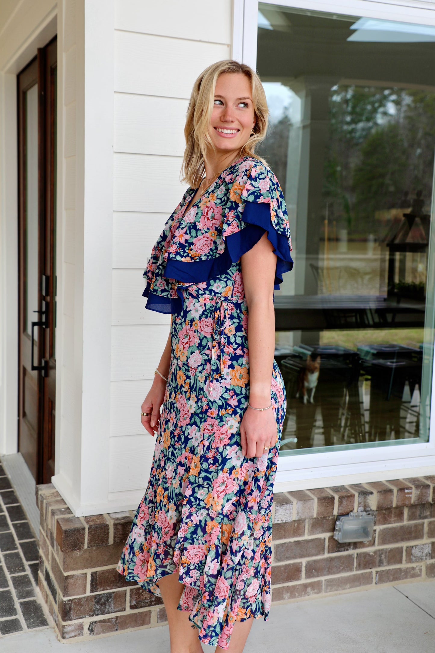 Ruffle Hem and Flutter Sleeve Midi Dress