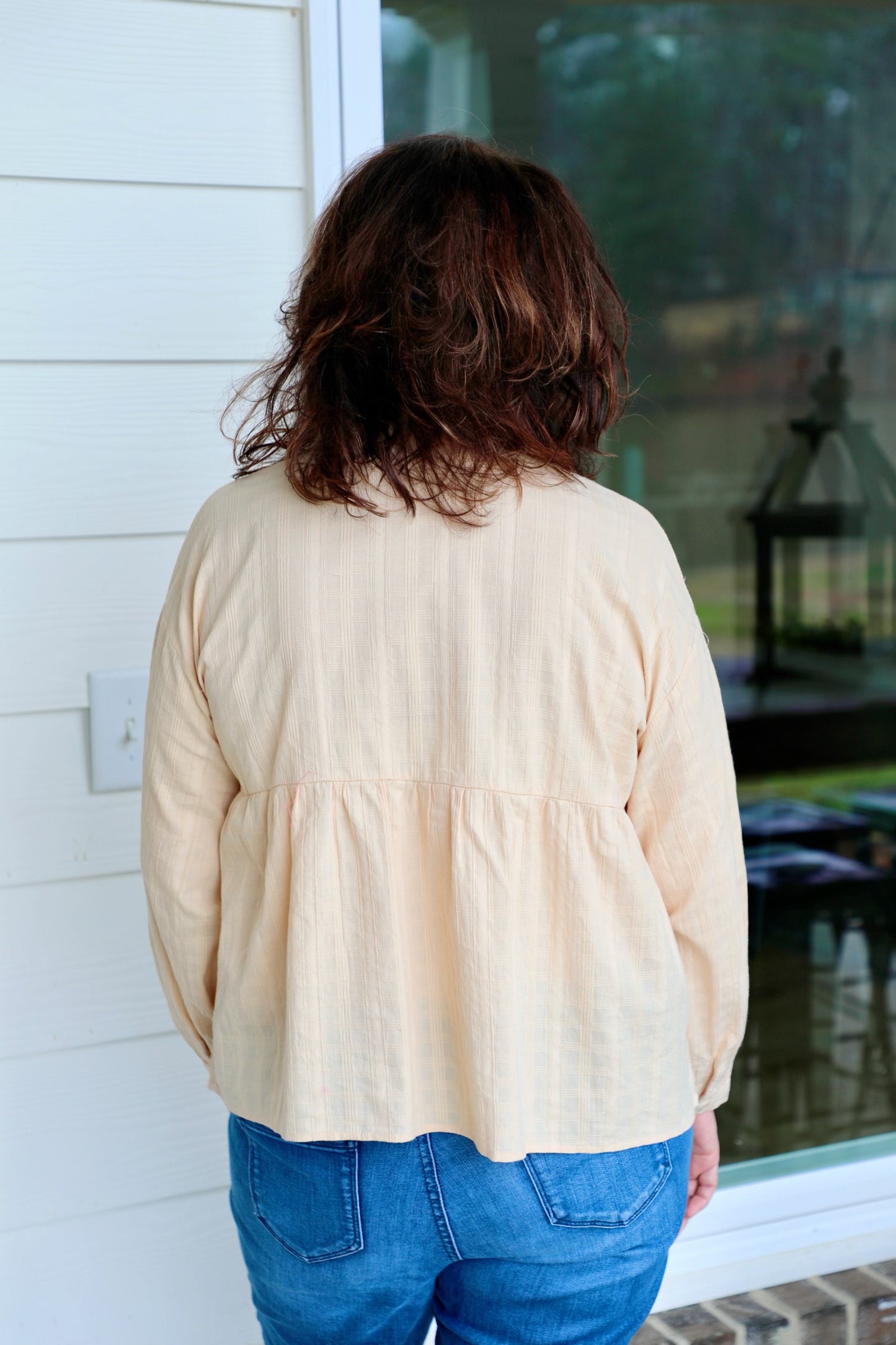 Solid Texturized Checkered Long Sleeve Top
