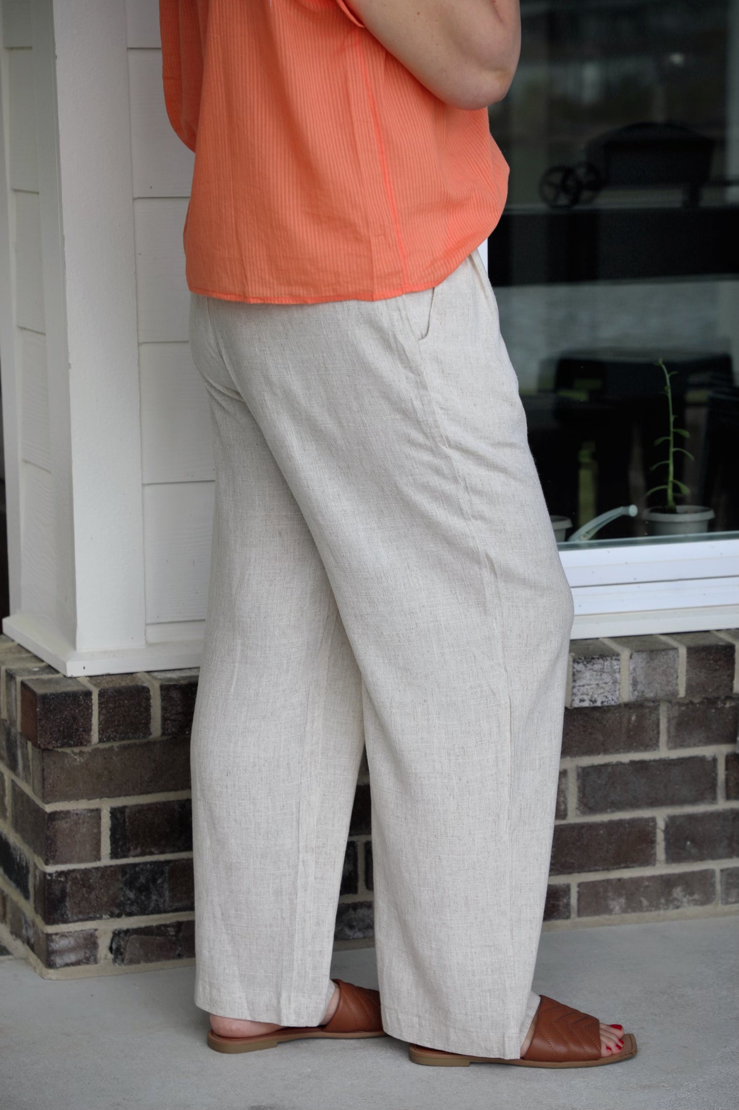 Solid Linen Pleated Wide Leg Pants