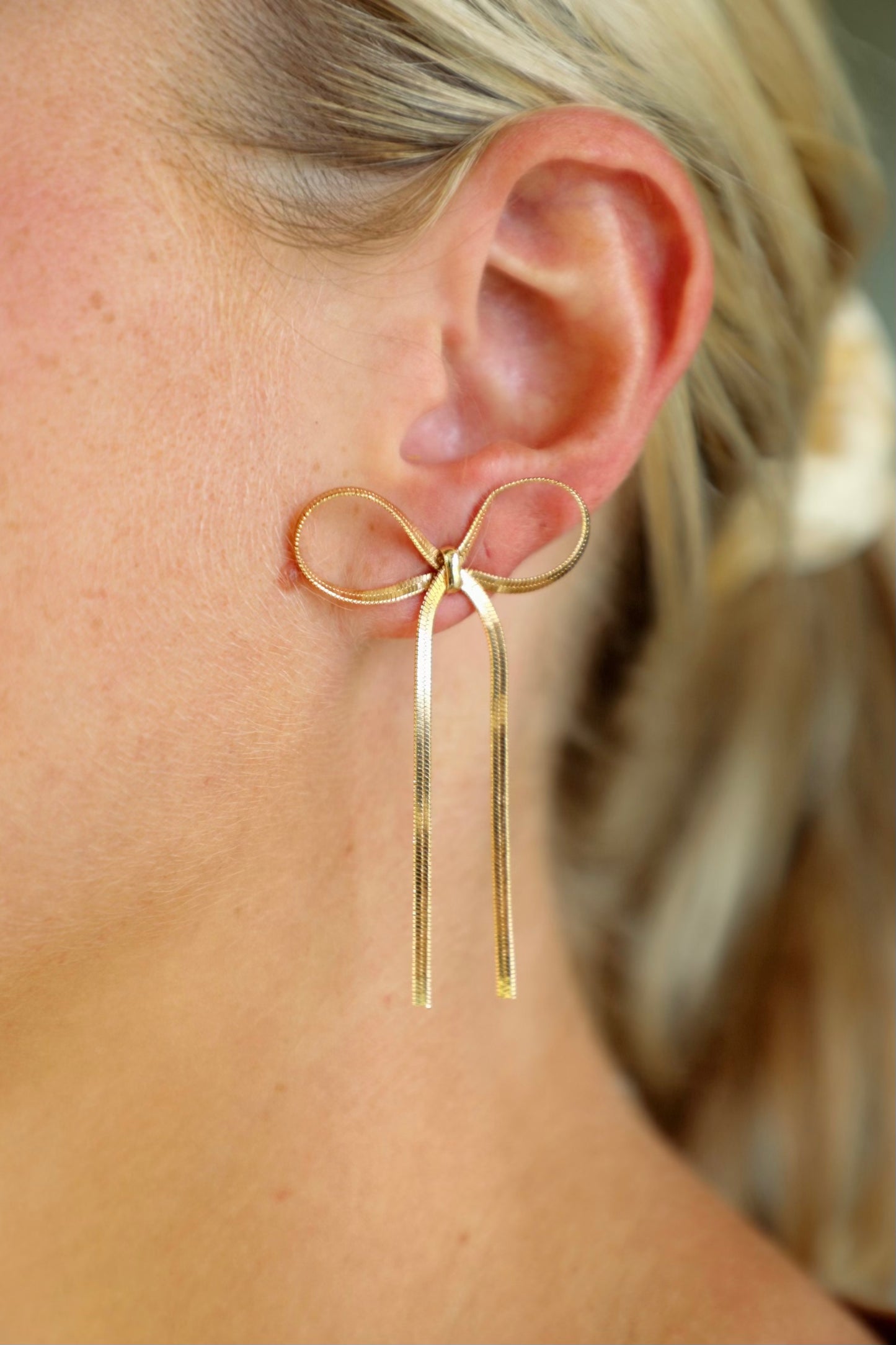 Gold Bow Drop Earrings