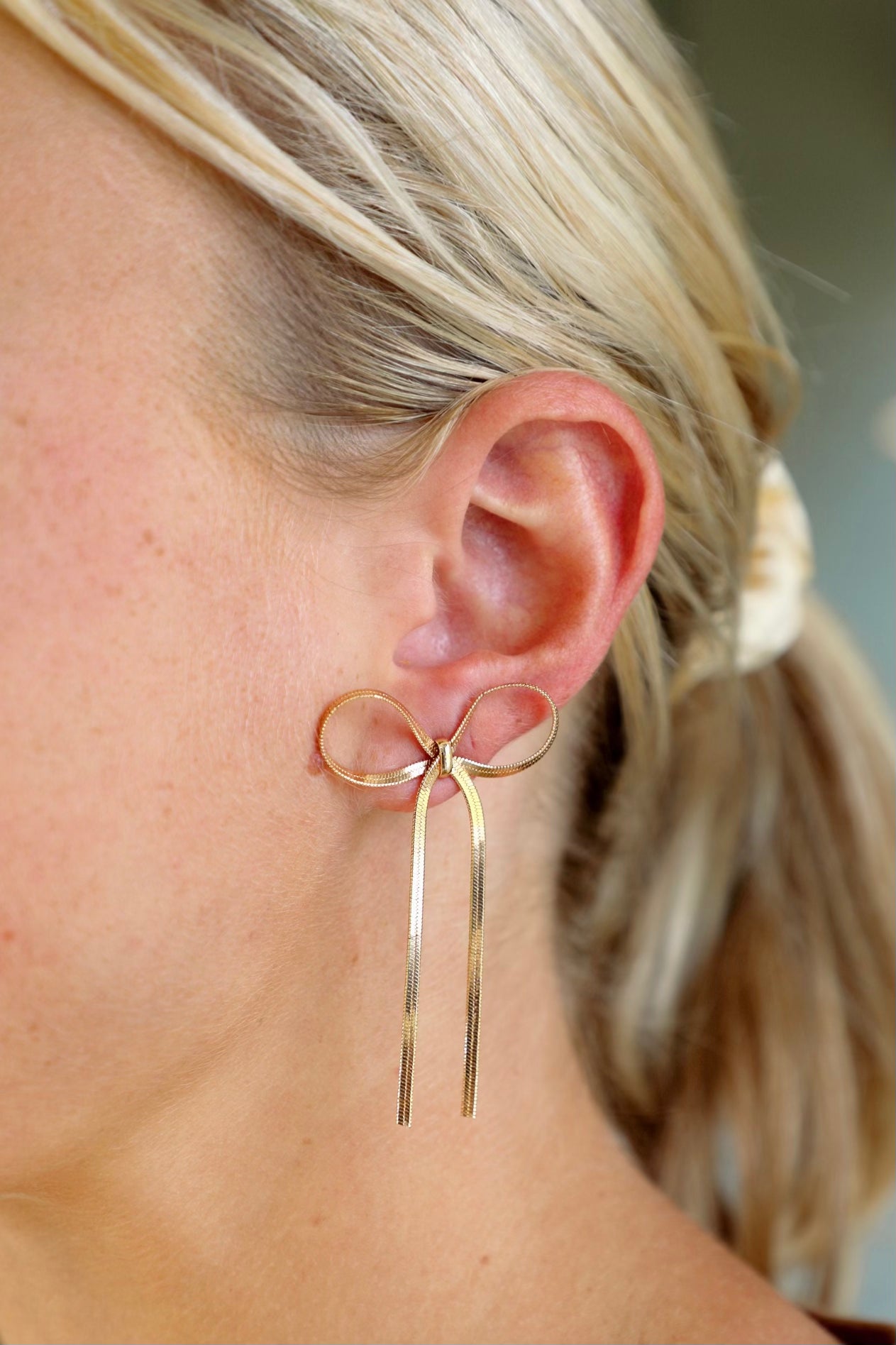 Gold Bow Drop Earrings