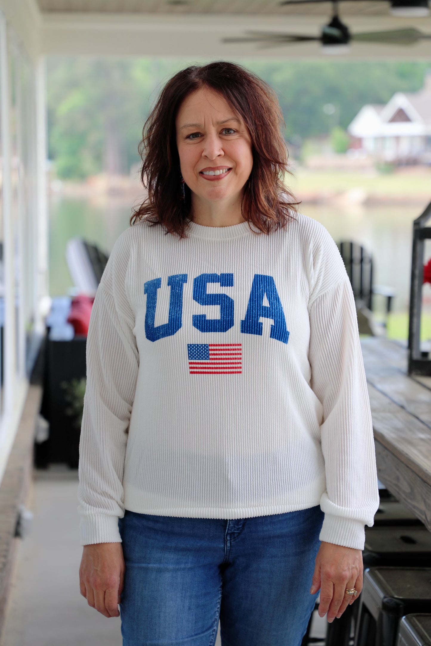 "USA" Ribbed Graphic Long Sleeve Top