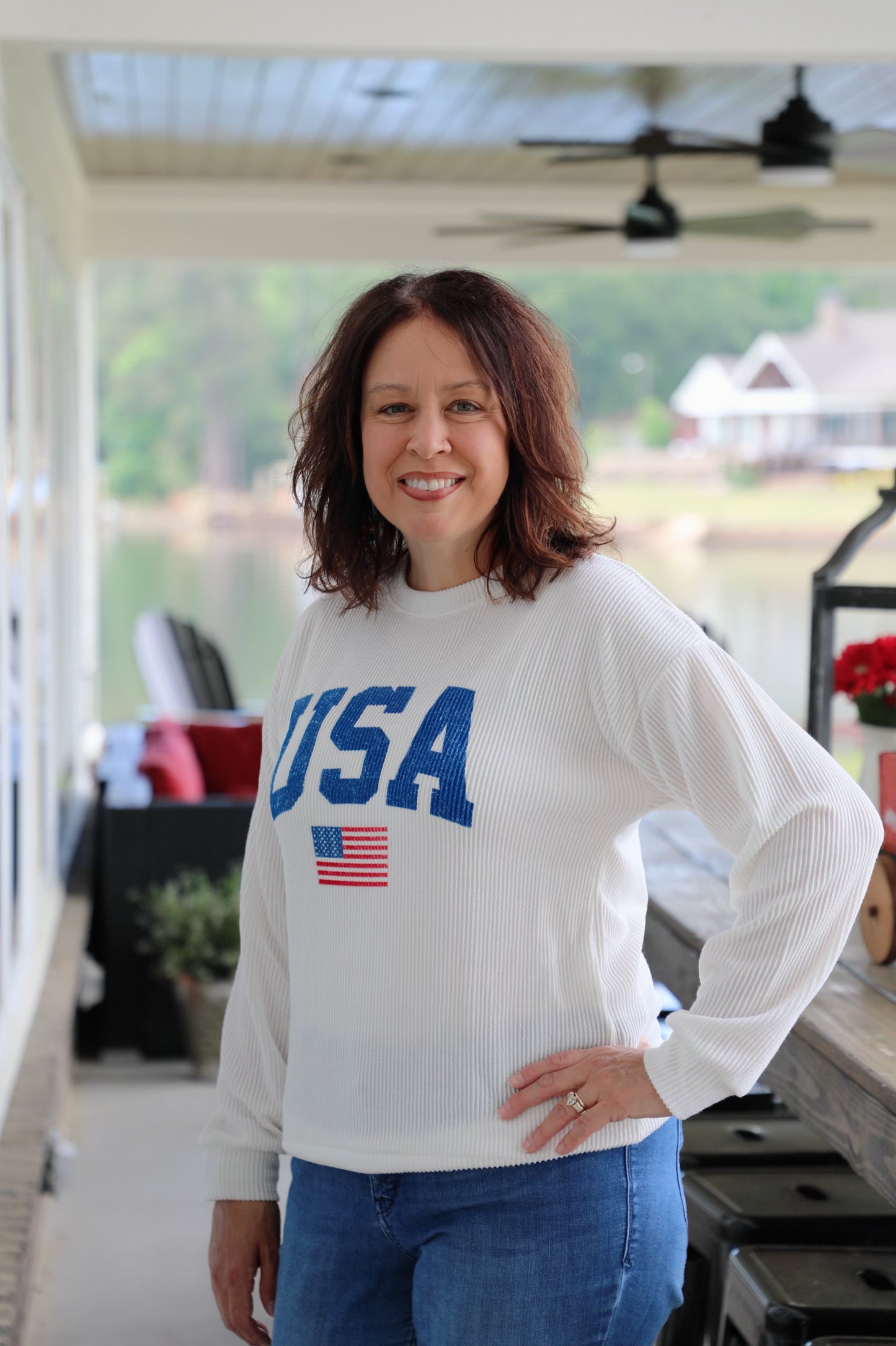 "USA" Ribbed Graphic Long Sleeve Top