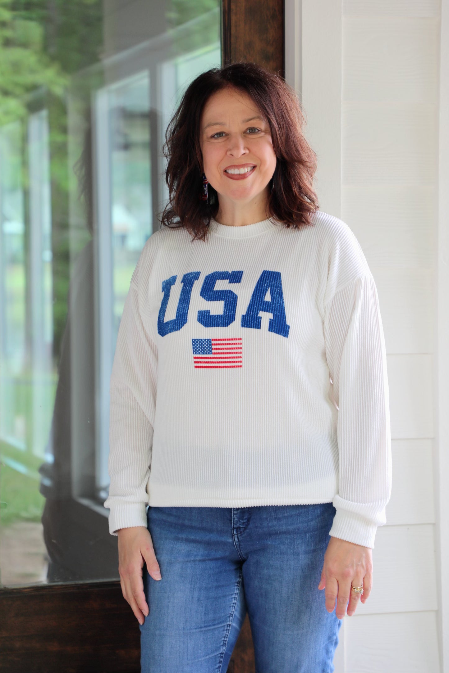 "USA" Ribbed Graphic Long Sleeve Top
