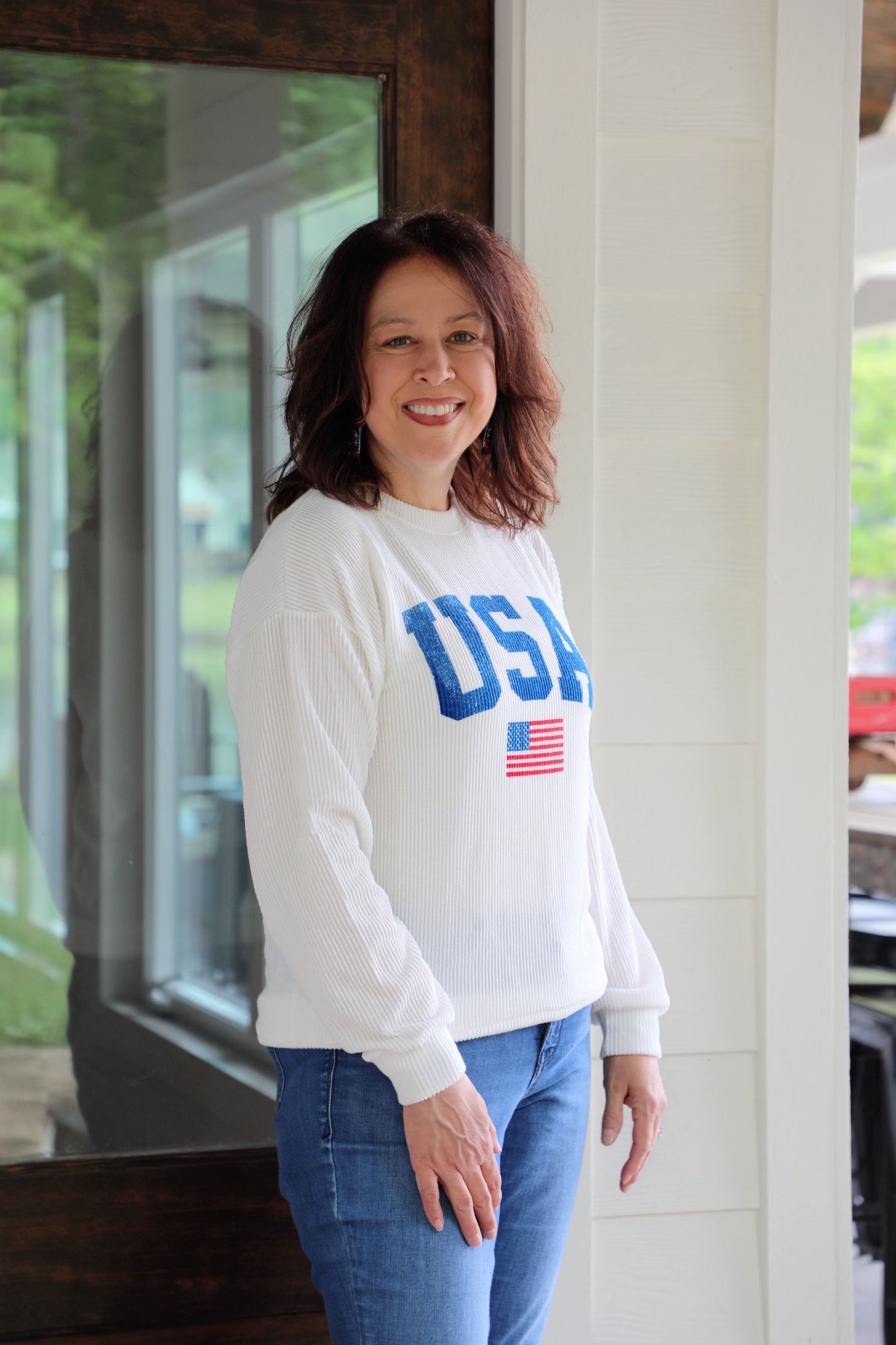 "USA" Ribbed Graphic Long Sleeve Top