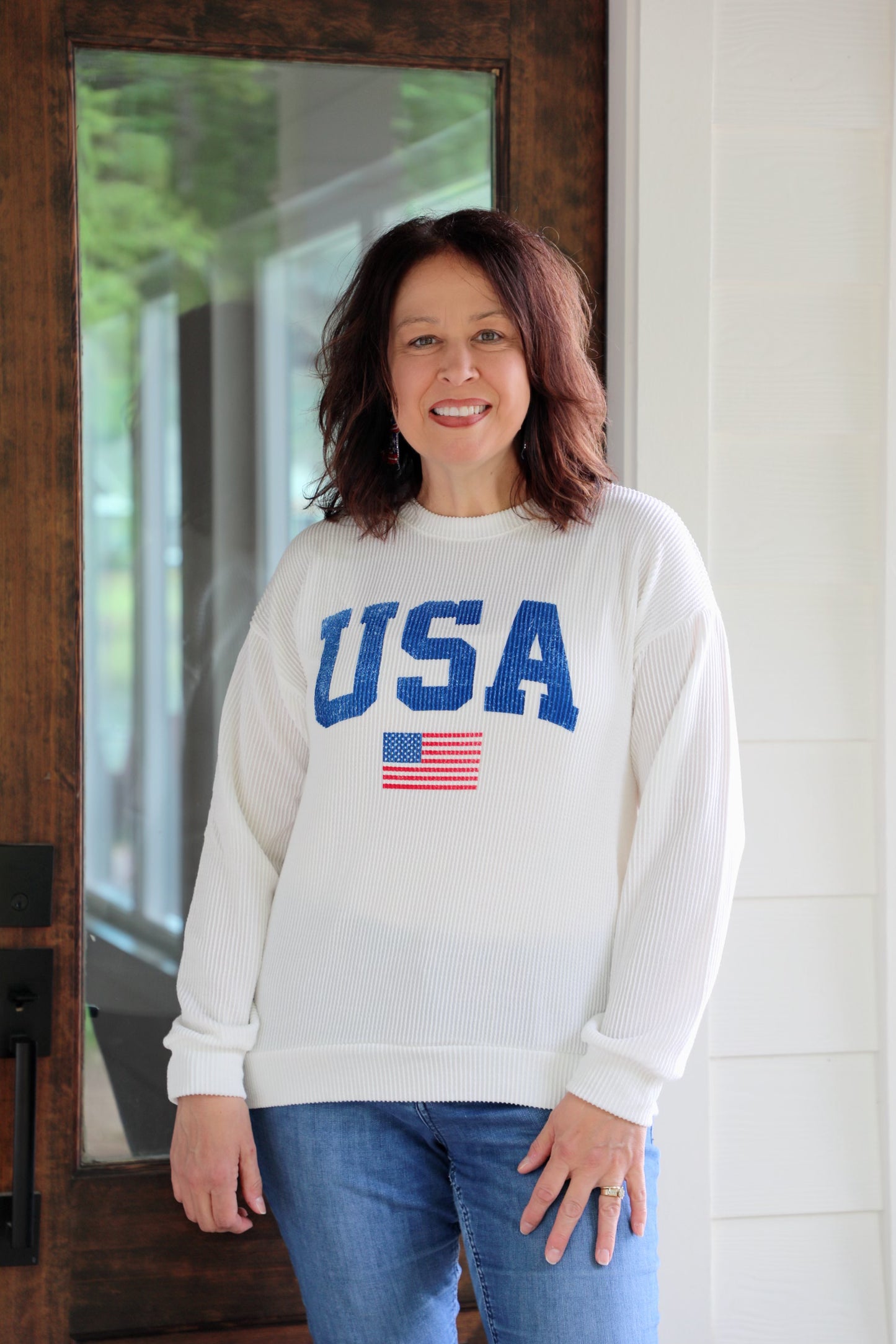 "USA" Ribbed Graphic Long Sleeve Top