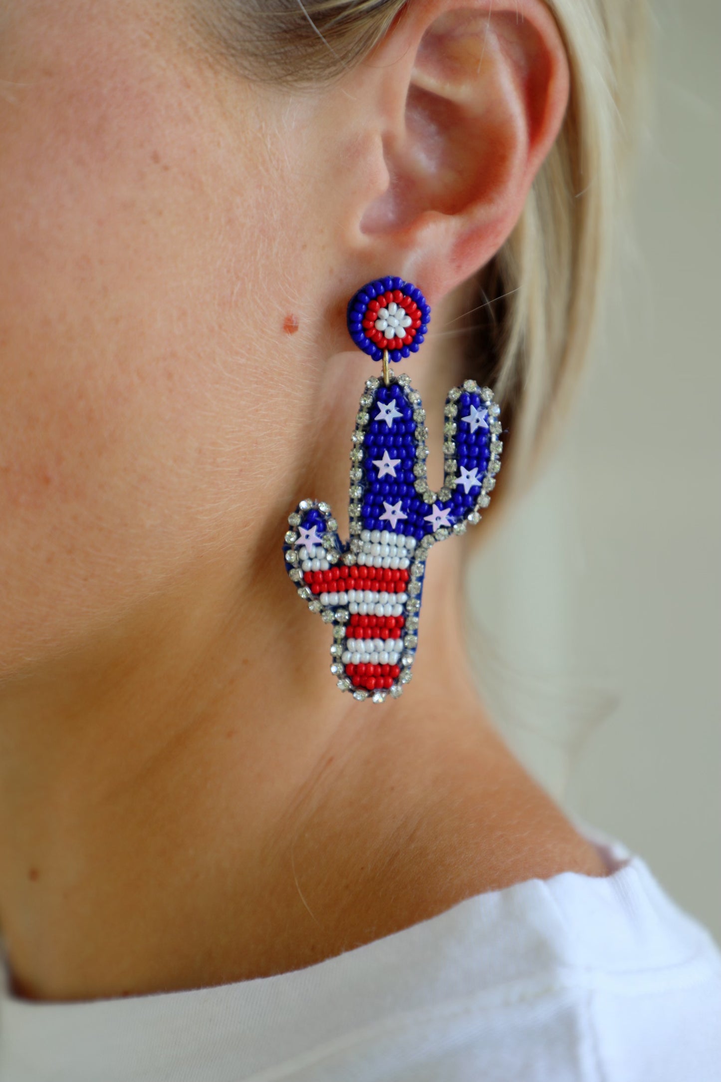 Cactus Beaded USA Earrings