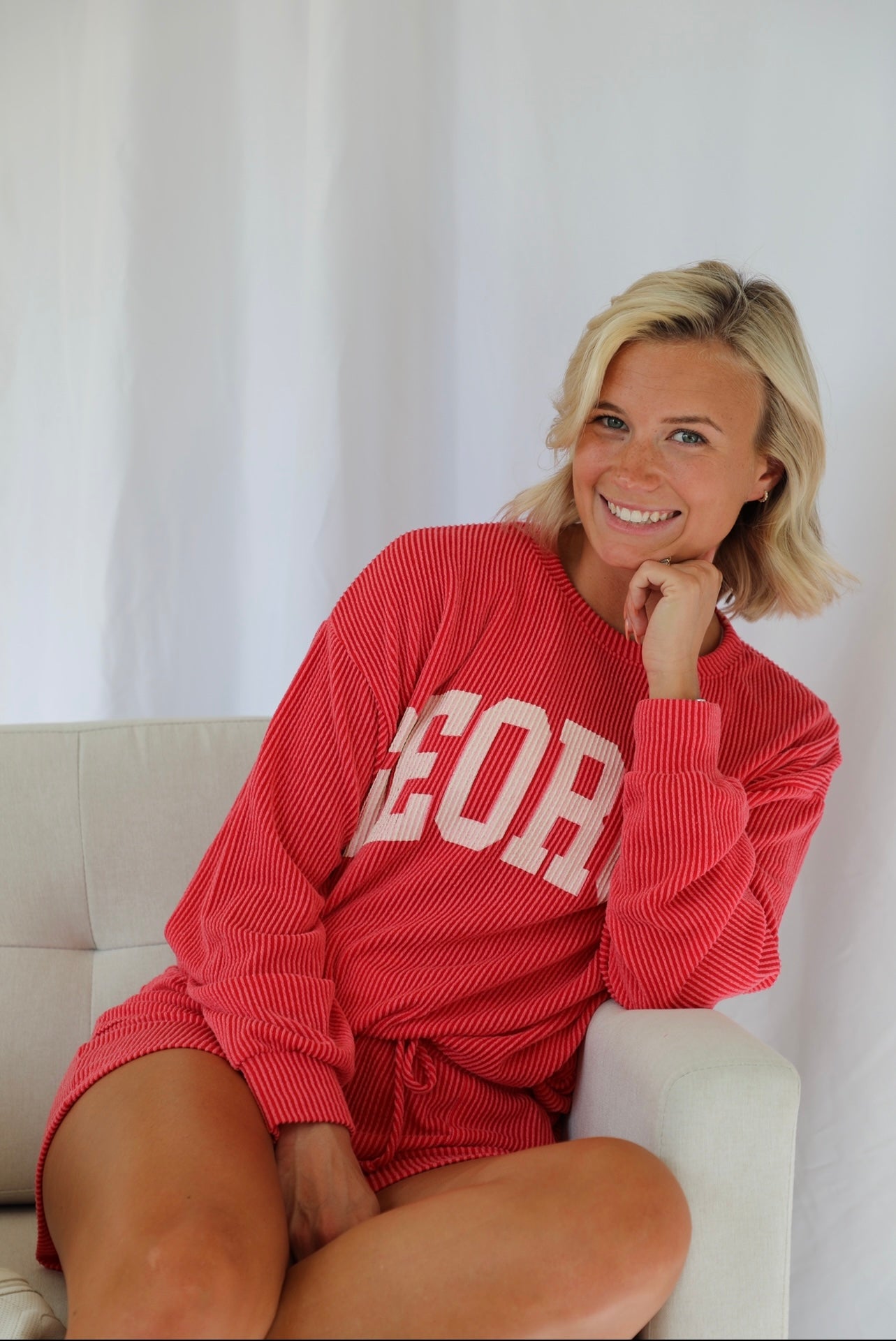 "GEORGIA" Ribbed Graphic Long Sleeve Sweatshirt