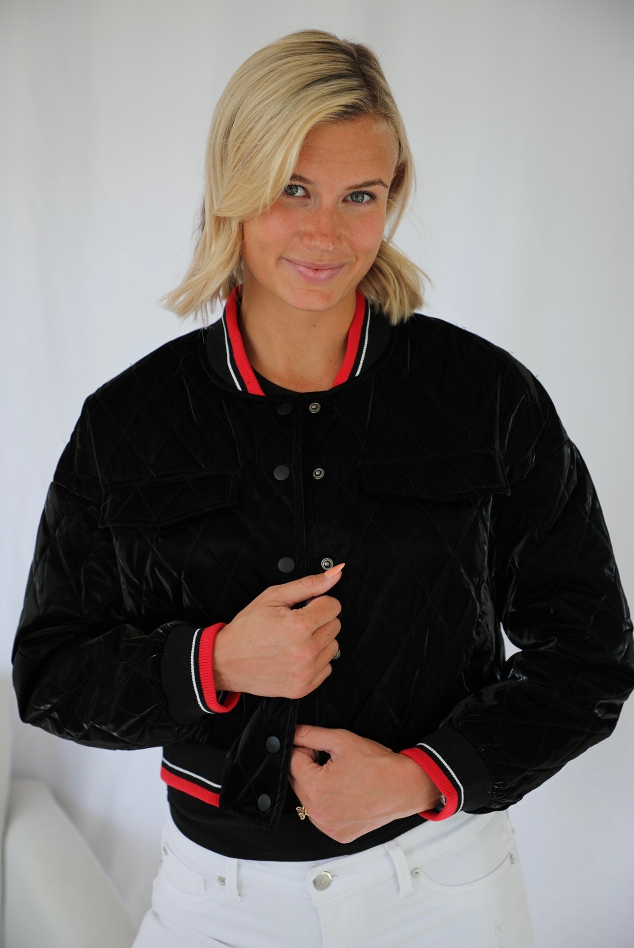 Long Sleeve Button Down Leather Varsity Jacket