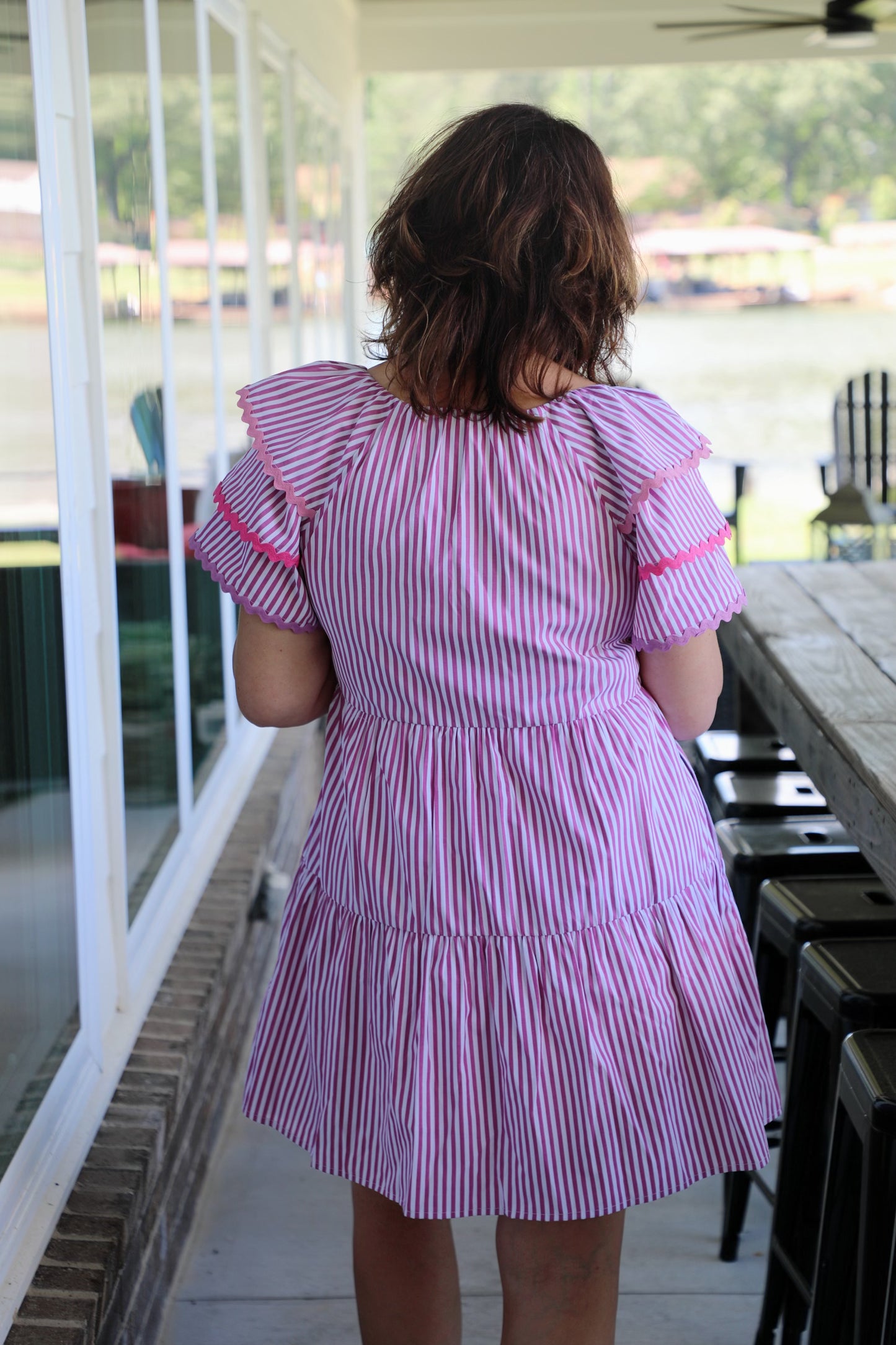 Striped Tiered Ric Rac Accent Dress