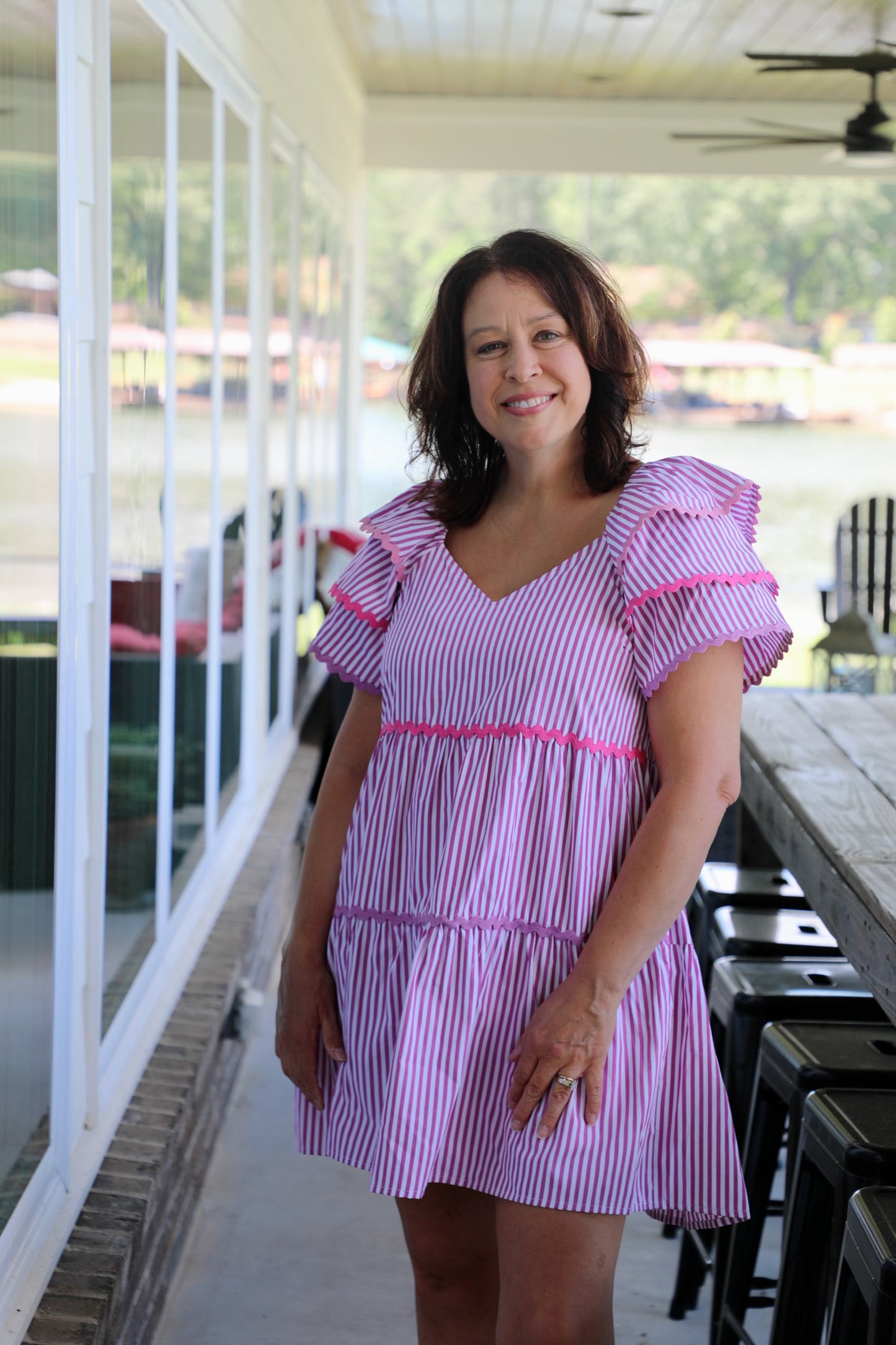 Striped Tiered Ric Rac Accent Dress