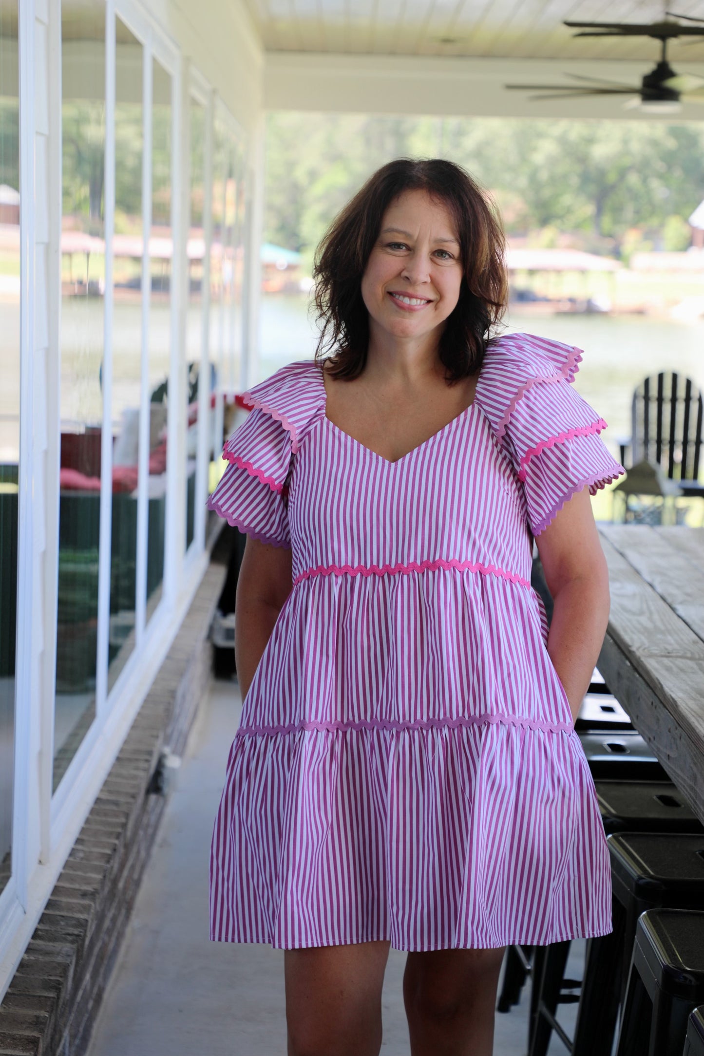 Striped Tiered Ric Rac Accent Dress