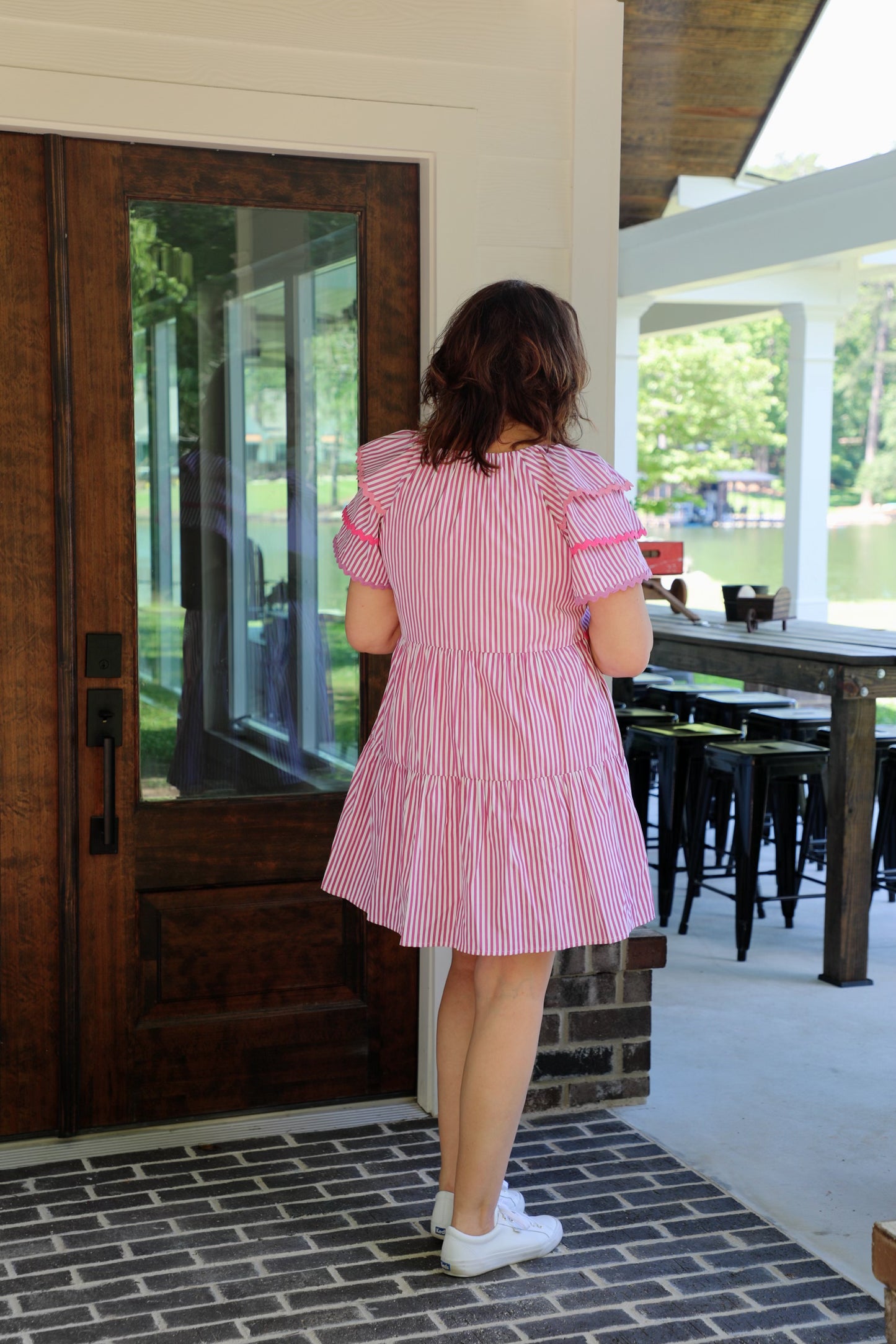 Striped Tiered Ric Rac Accent Dress