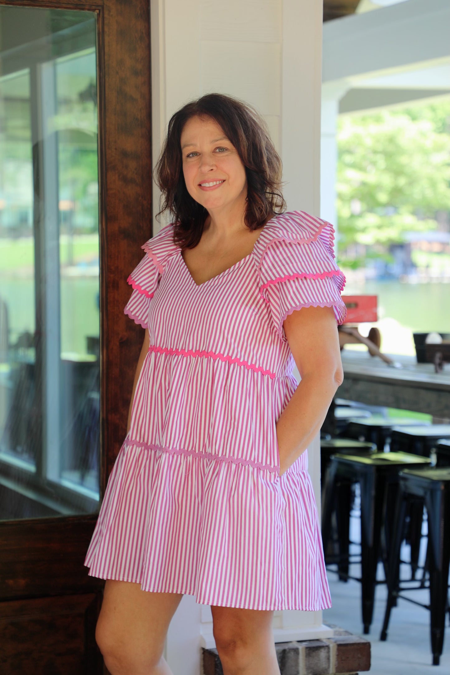 Striped Tiered Ric Rac Accent Dress