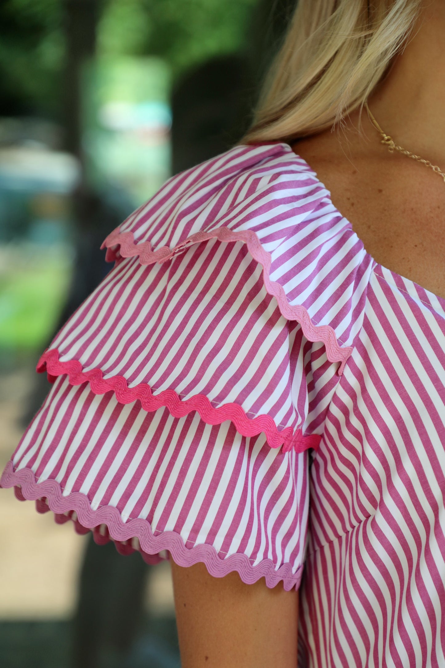 Striped Tiered Ric Rac Accent Dress