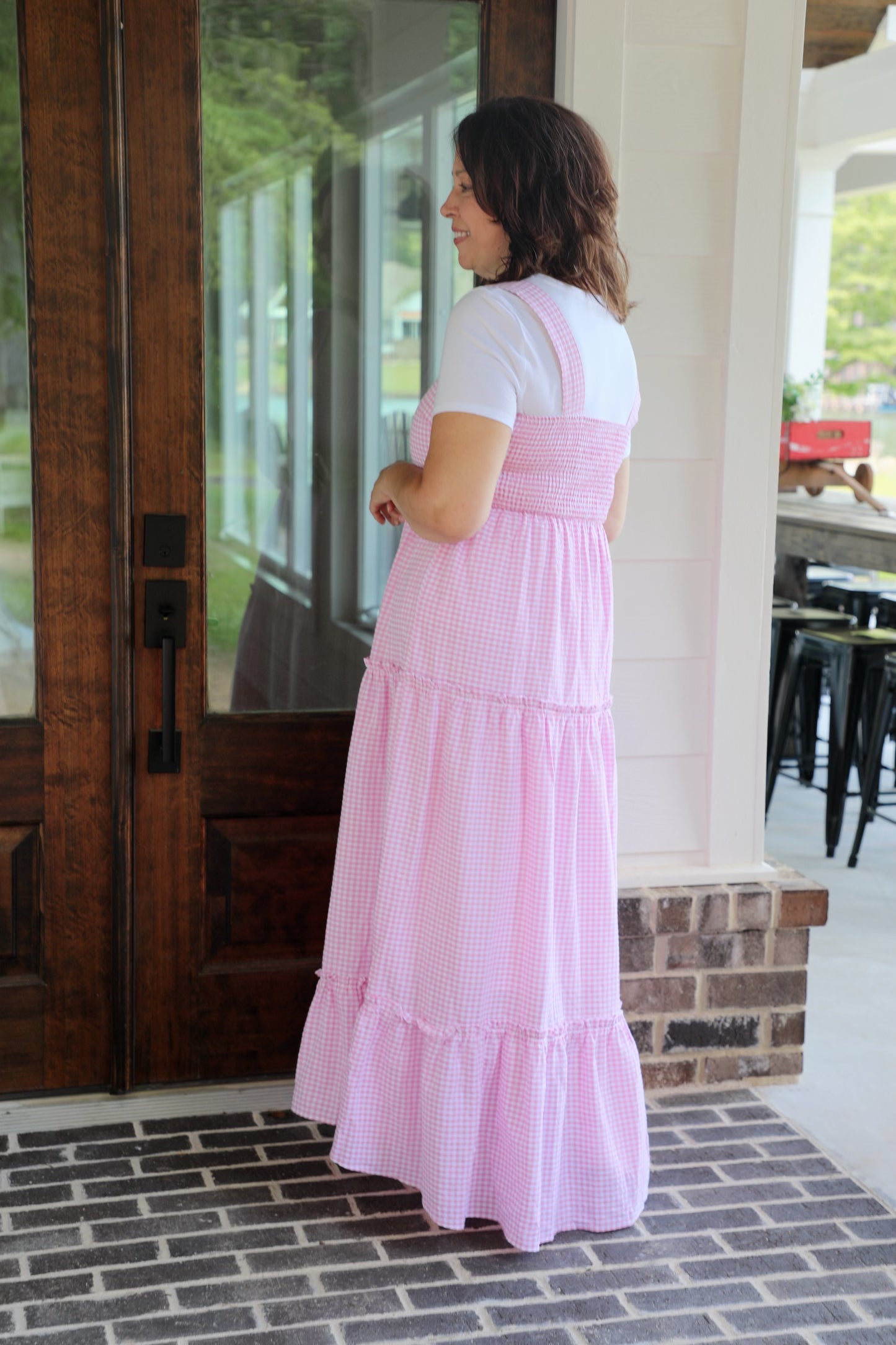 Gingham 3 Tiered Maxi Dress with Smocked Back