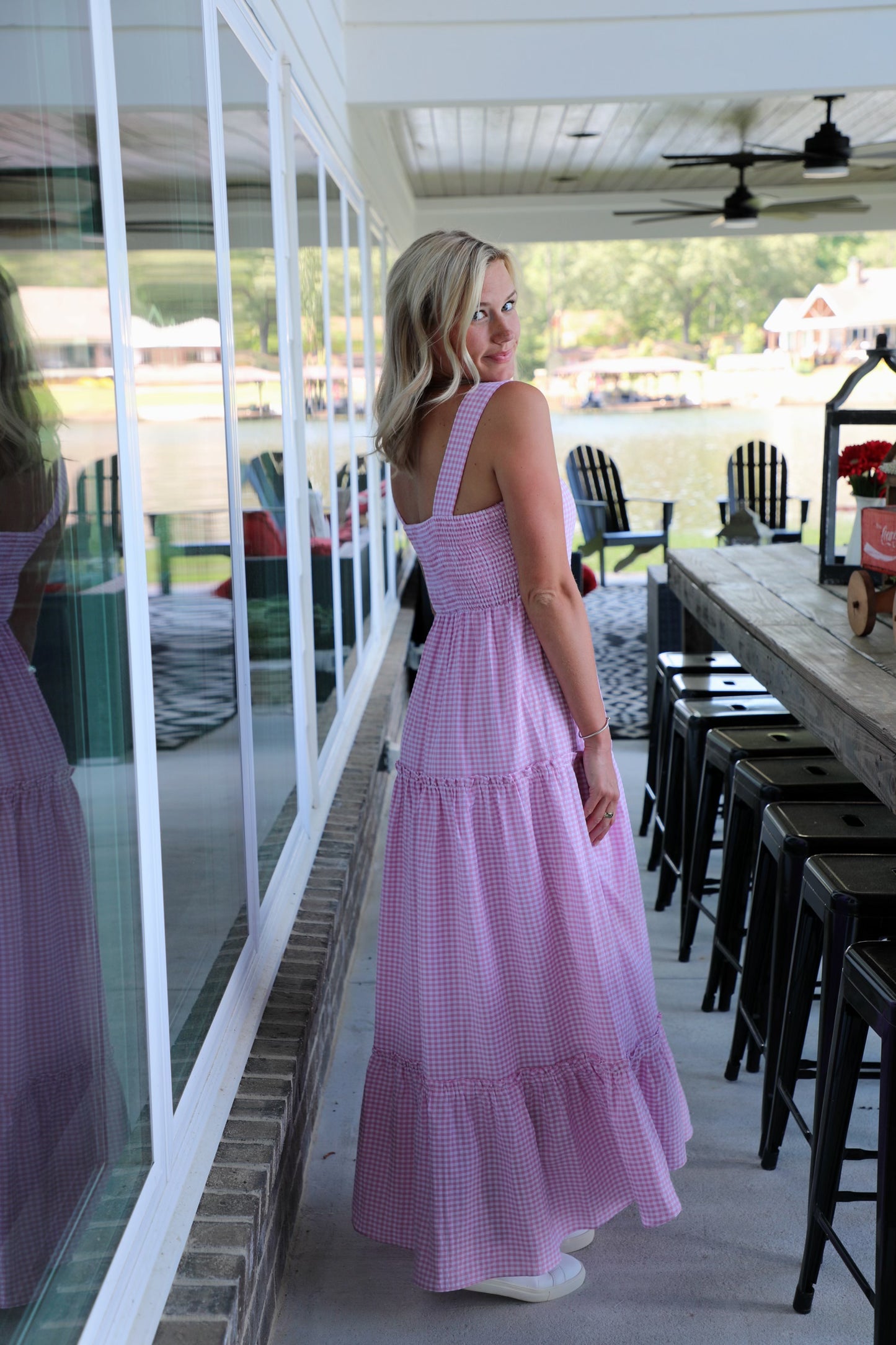 Gingham 3 Tiered Maxi Dress with Smocked Back