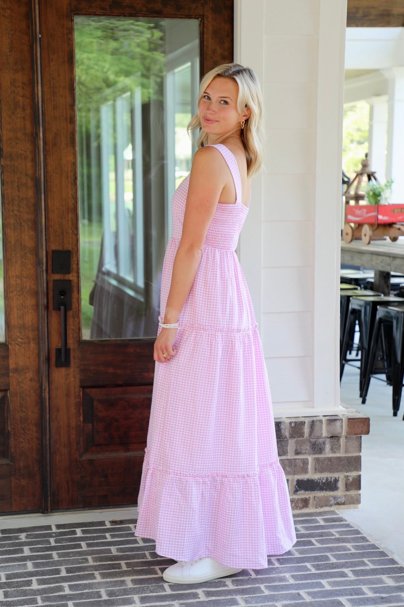 Gingham 3 Tiered Maxi Dress with Smocked Back