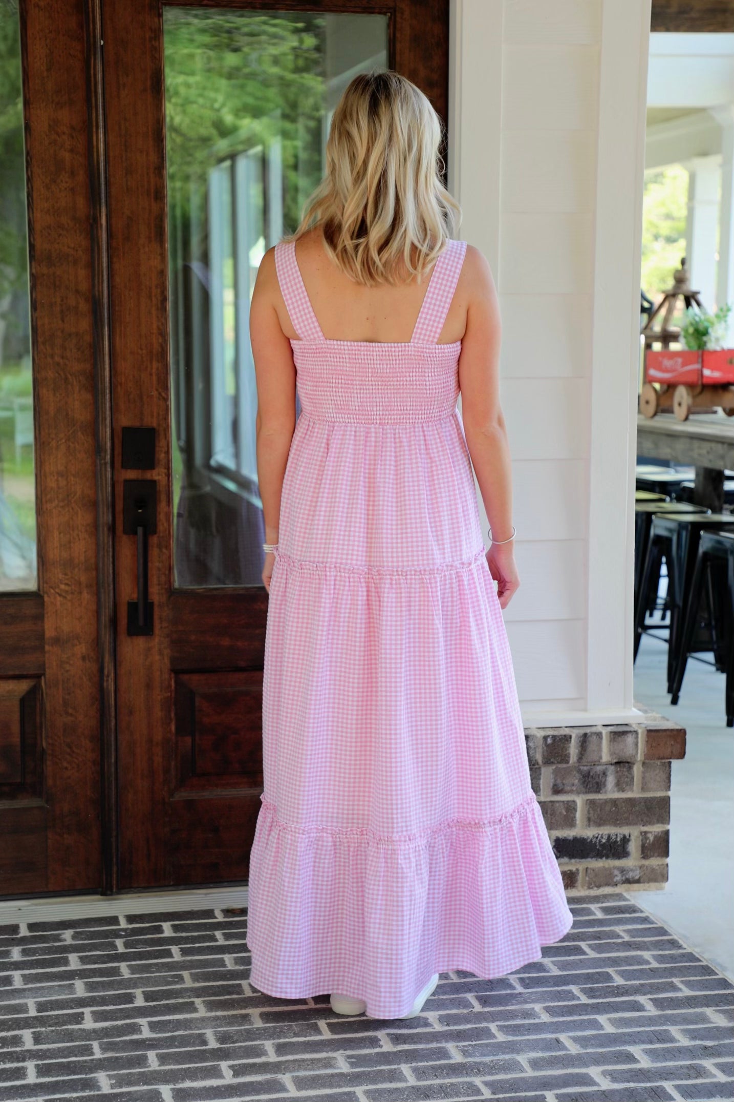 Gingham 3 Tiered Maxi Dress with Smocked Back