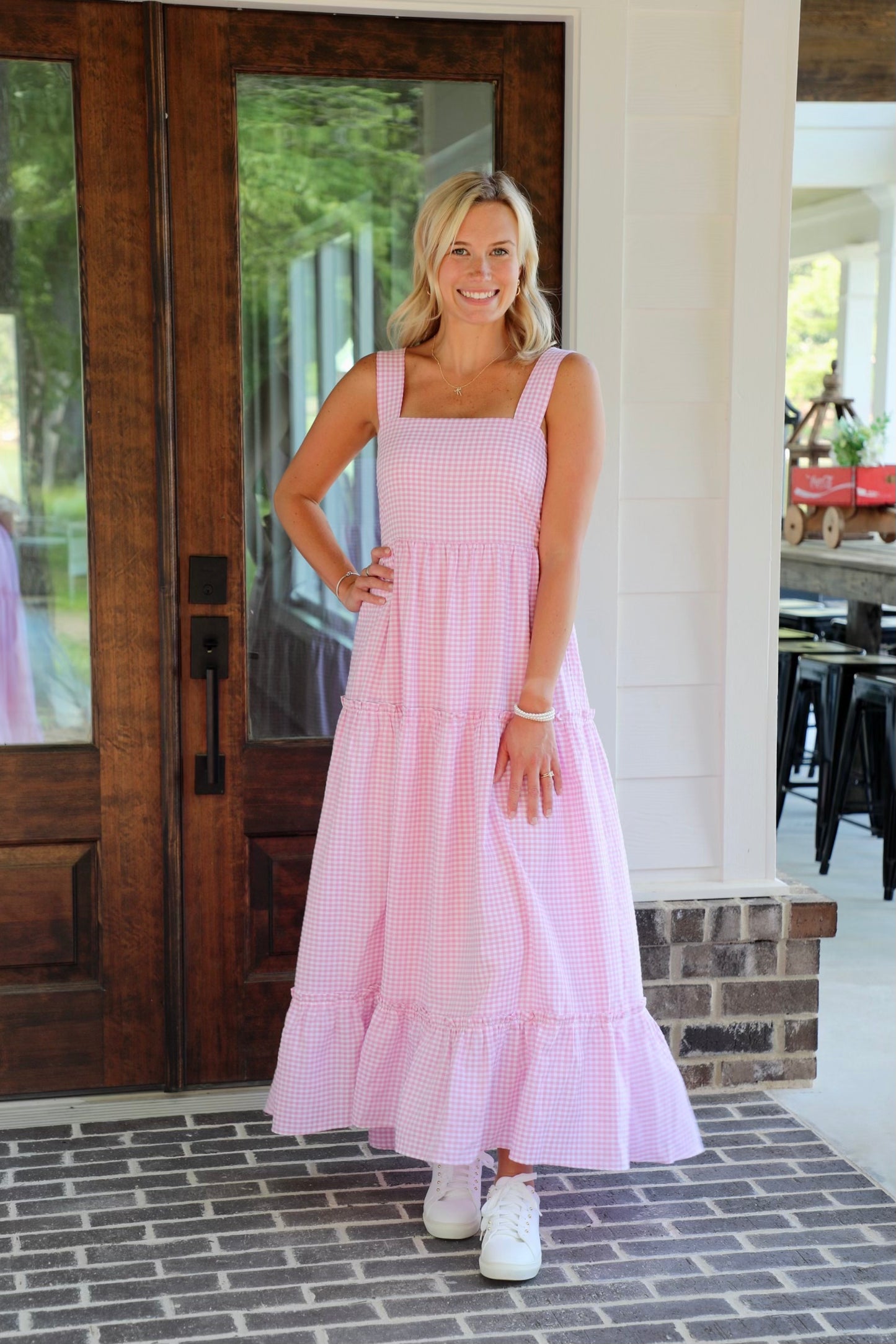 Gingham 3 Tiered Maxi Dress with Smocked Back