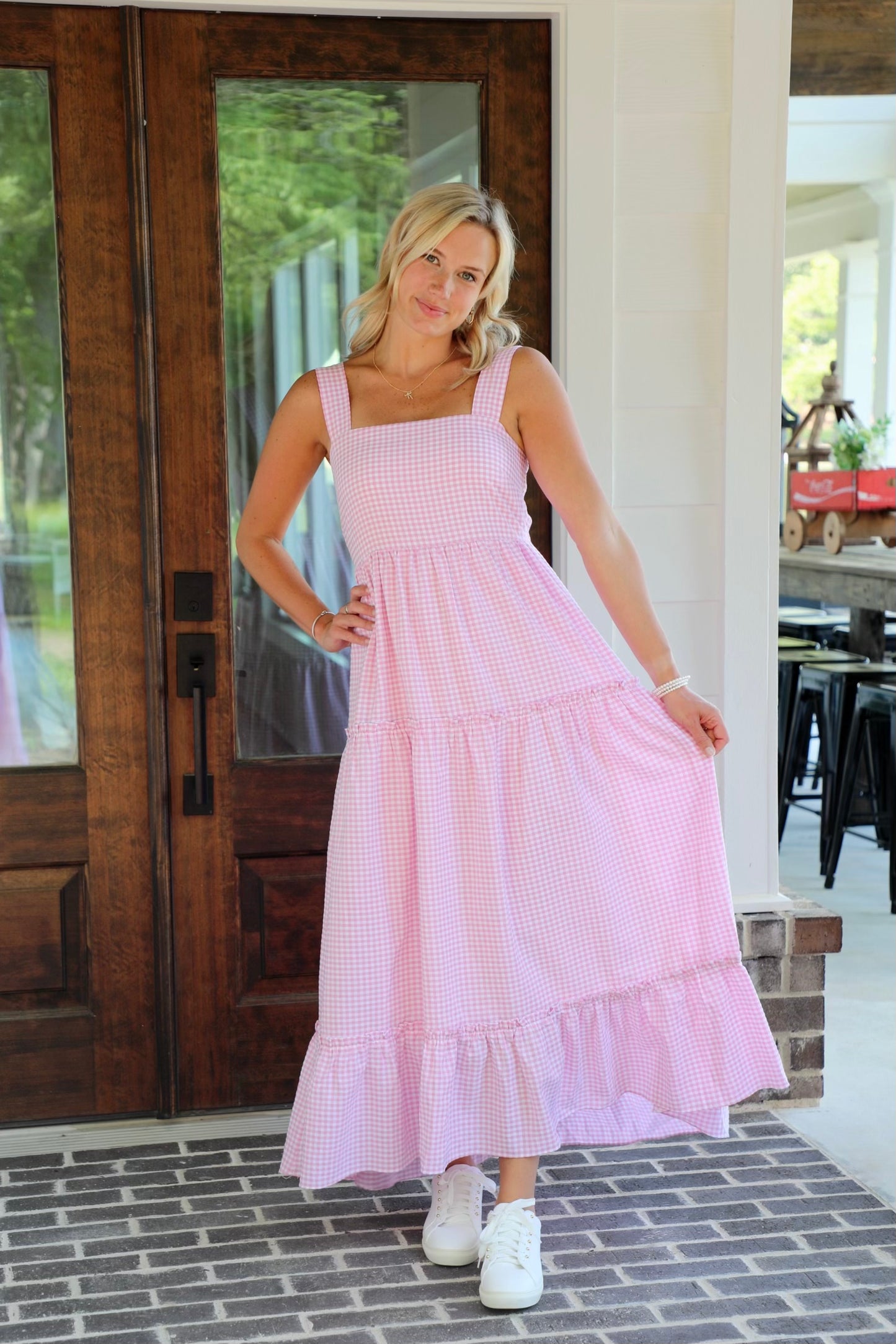 Gingham 3 Tiered Maxi Dress with Smocked Back