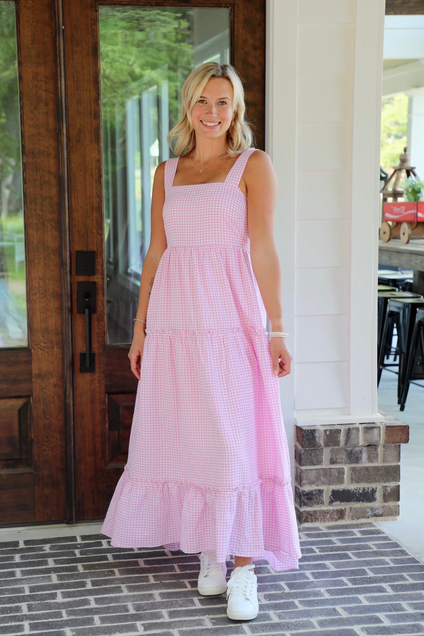 Gingham 3 Tiered Maxi Dress with Smocked Back