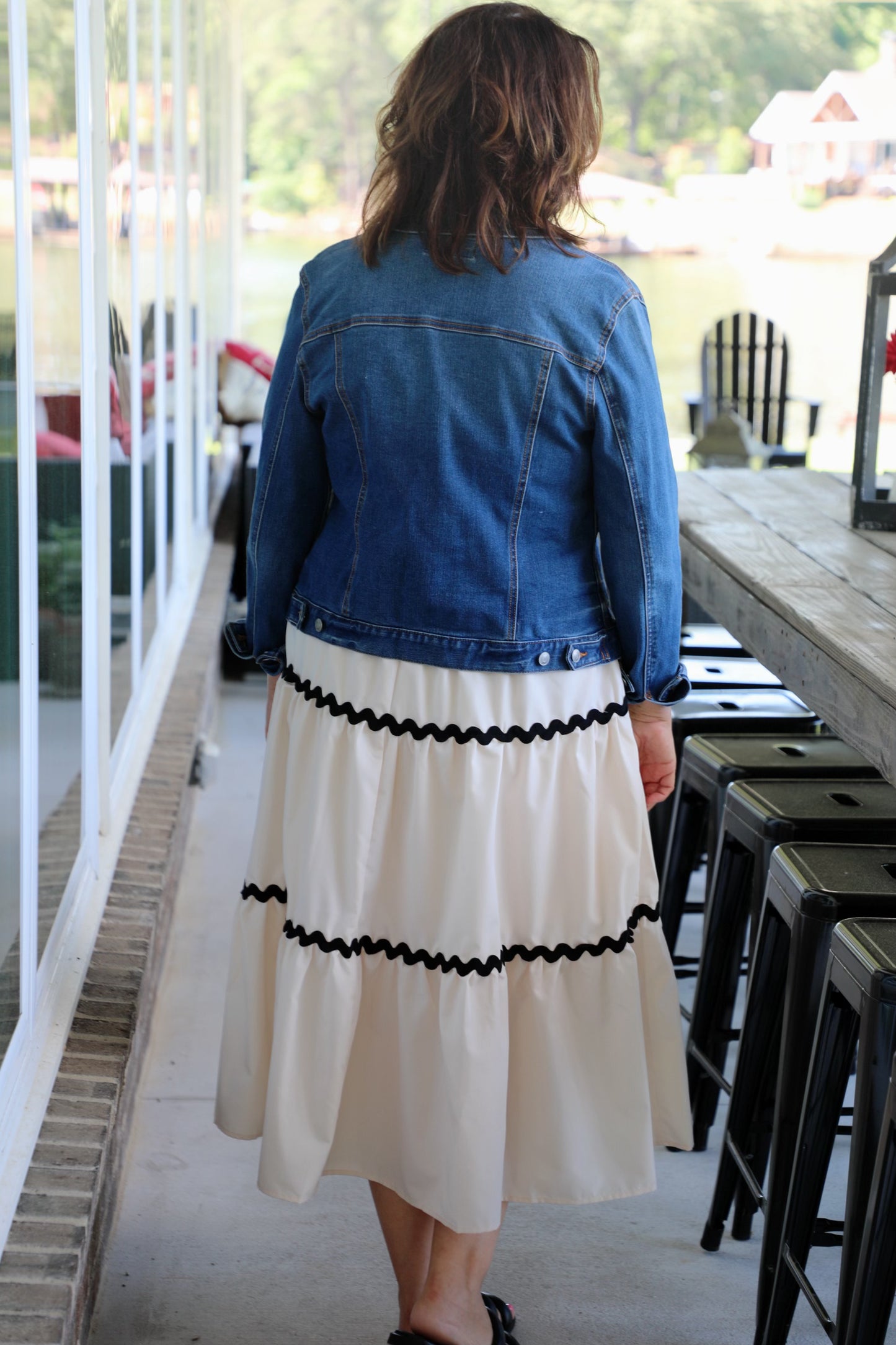 Solid Square Neck Sleeveless Ric Rac Midi Dress