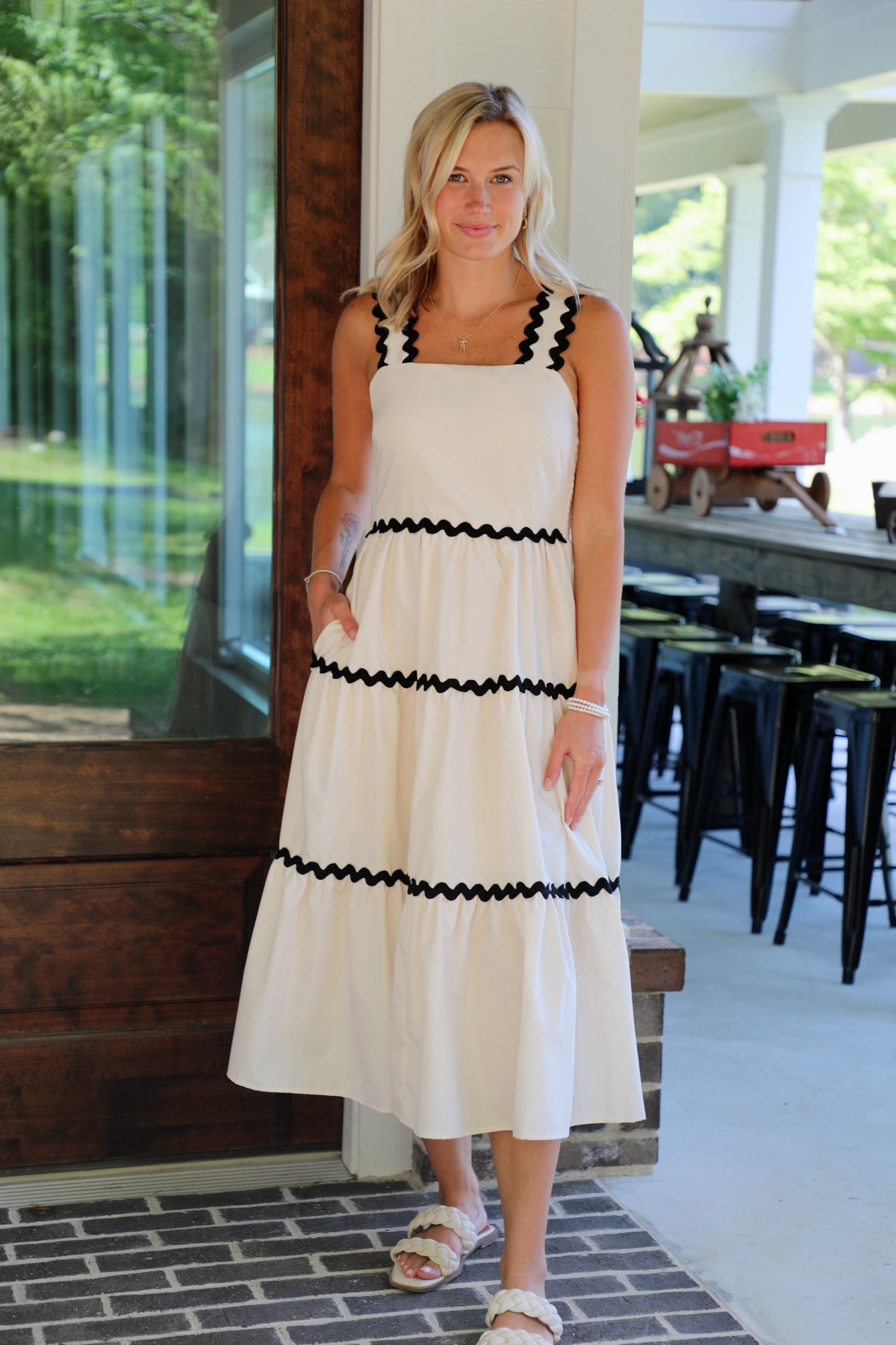 ric rac midi dress The Rainey Ric Rac Cross Midi Dress L