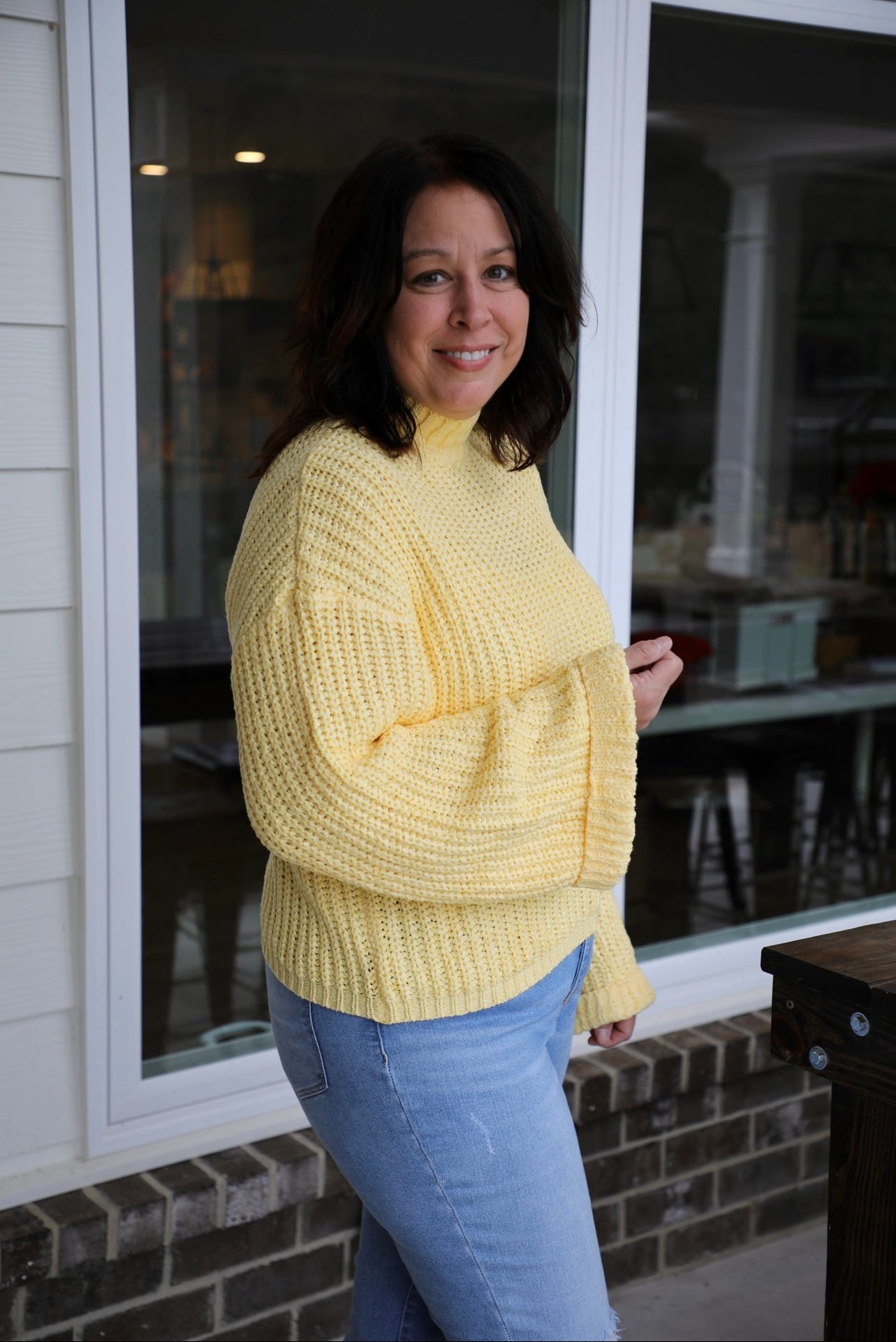 Wide Sleeve Mock Neck Knit Sweater Top
