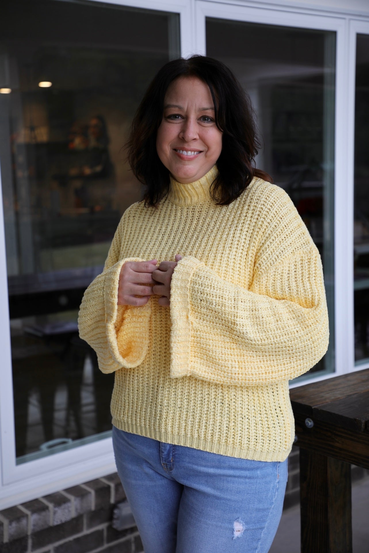 Wide Sleeve Mock Neck Knit Sweater Top