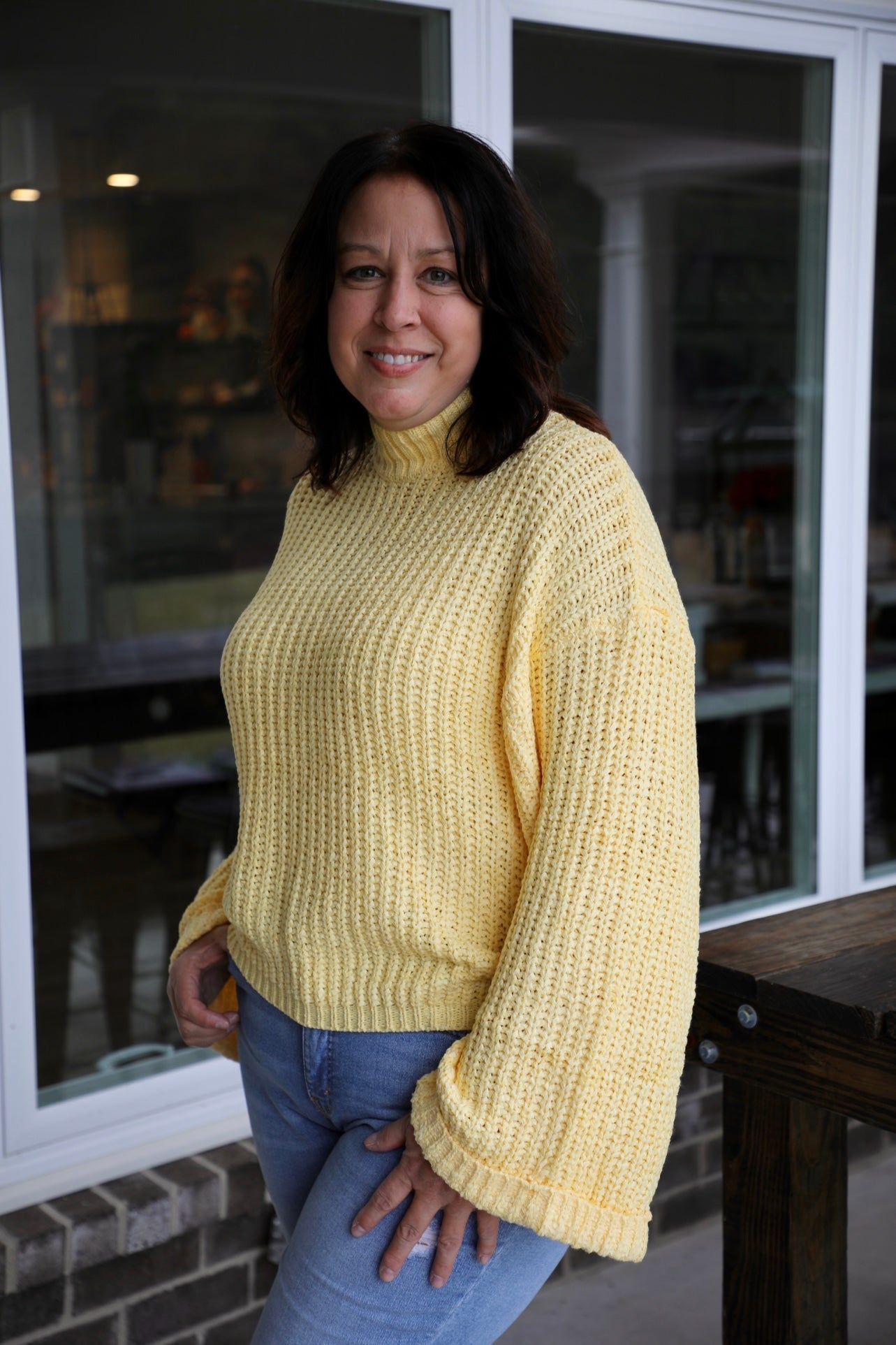 Wide Sleeve Mock Neck Knit Sweater Top