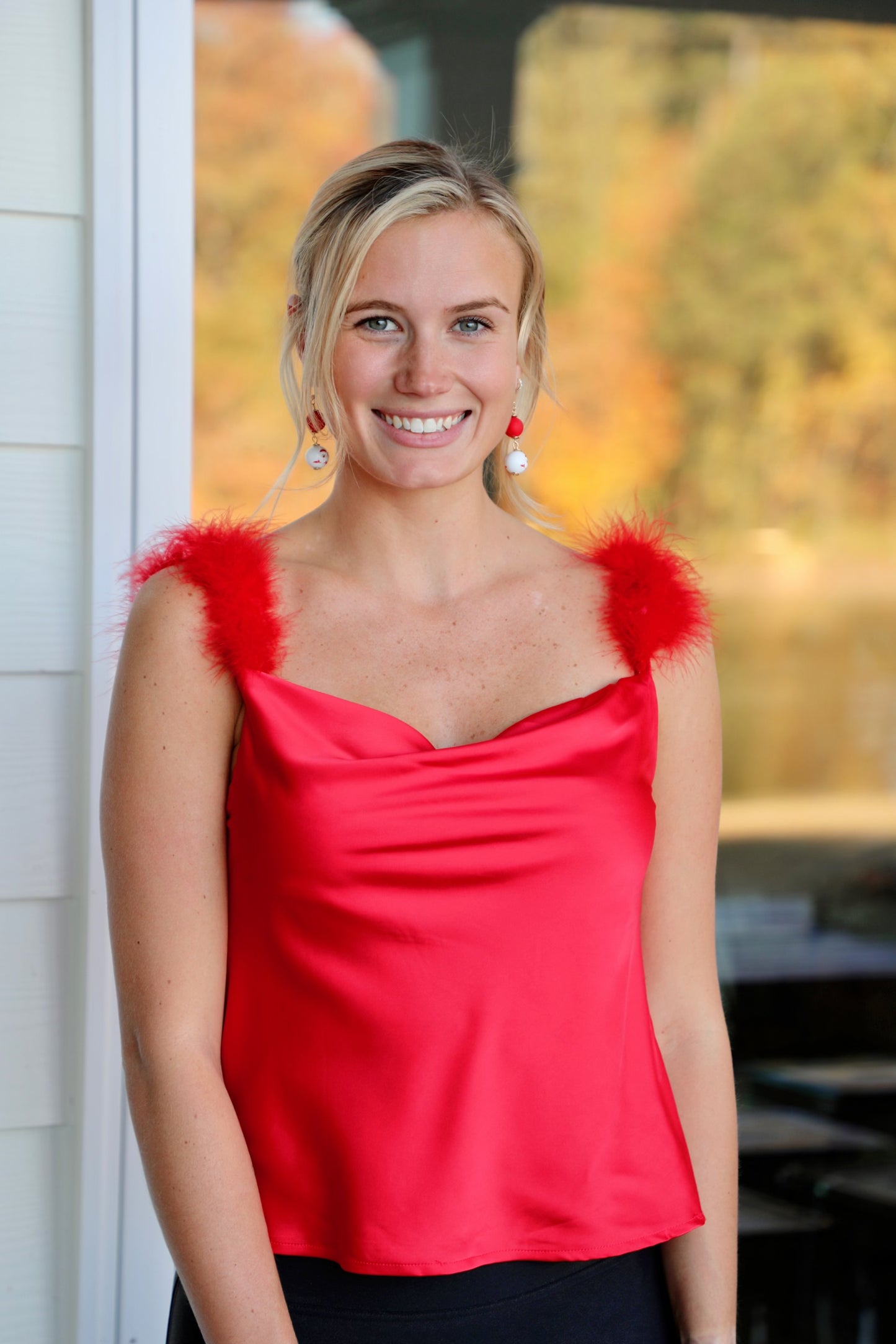 Red Cowl Neck Top