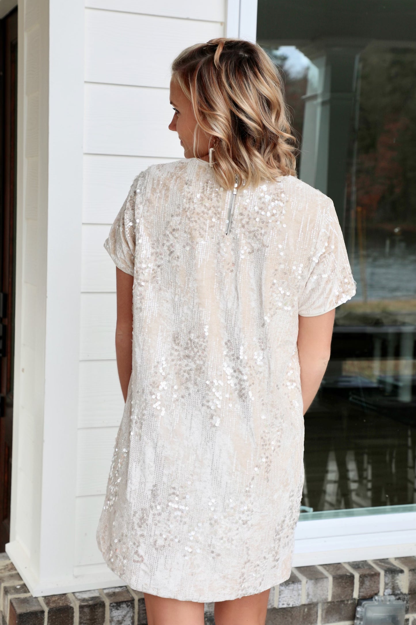 Sequined Velvet Cream Dress