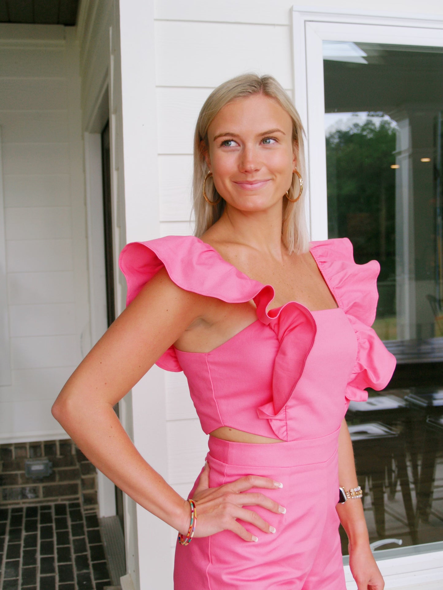 Pink Ruffle Sleeve Romper