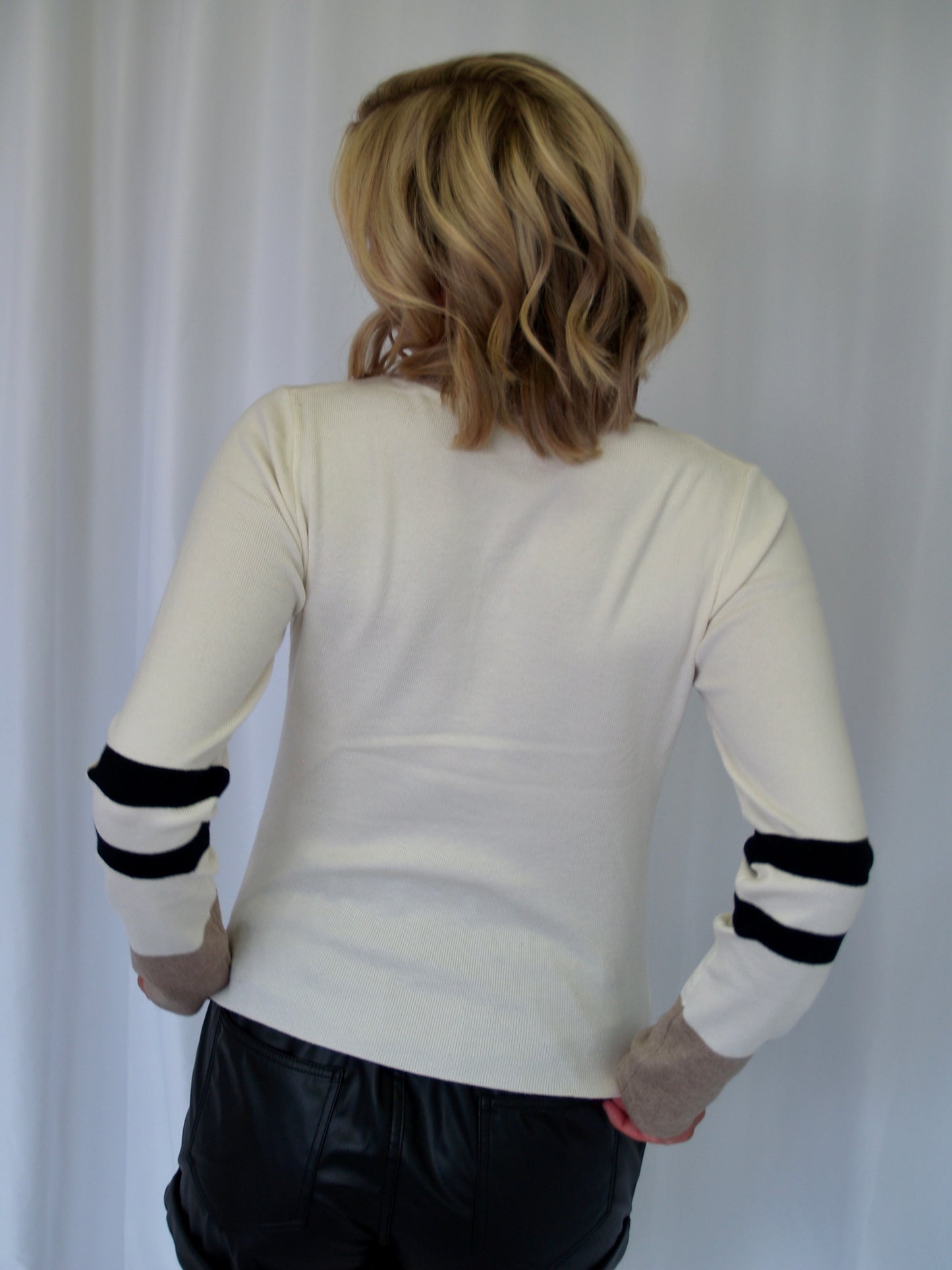 White Multi Long Sleeve Rib Top