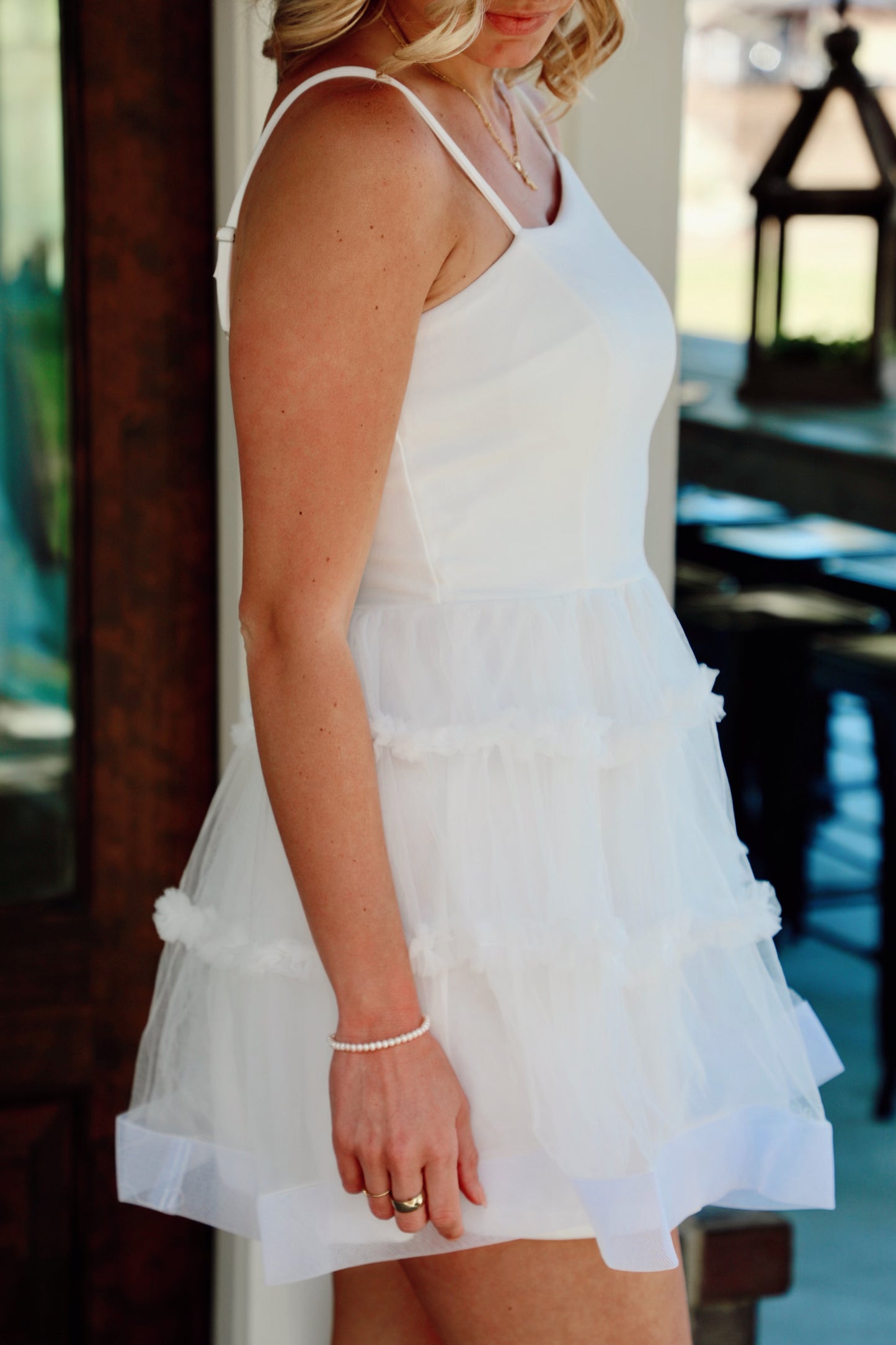 Asymmetrical Tiered Mesh Cami Dress