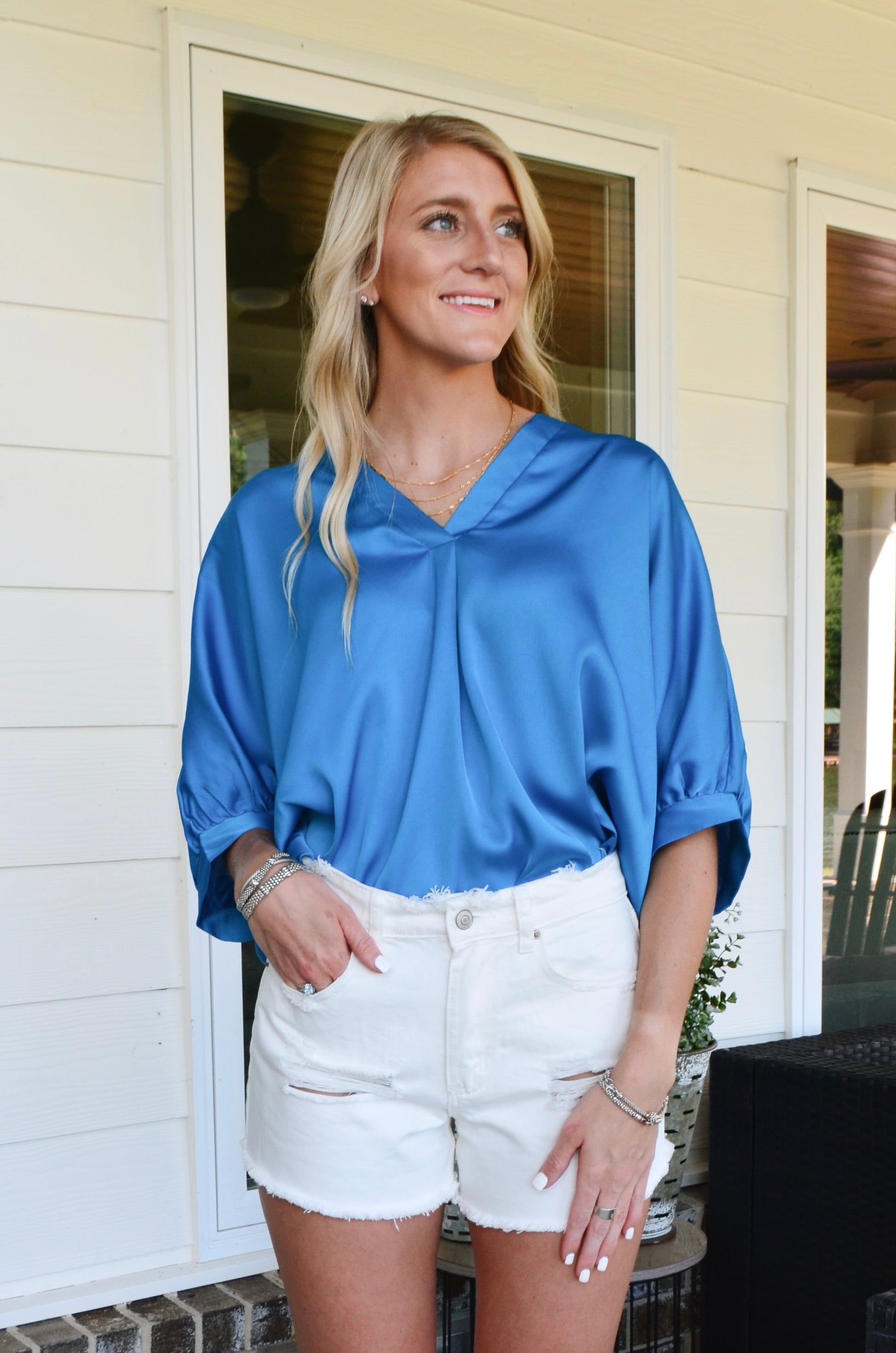 Distressed White Denim Shorts