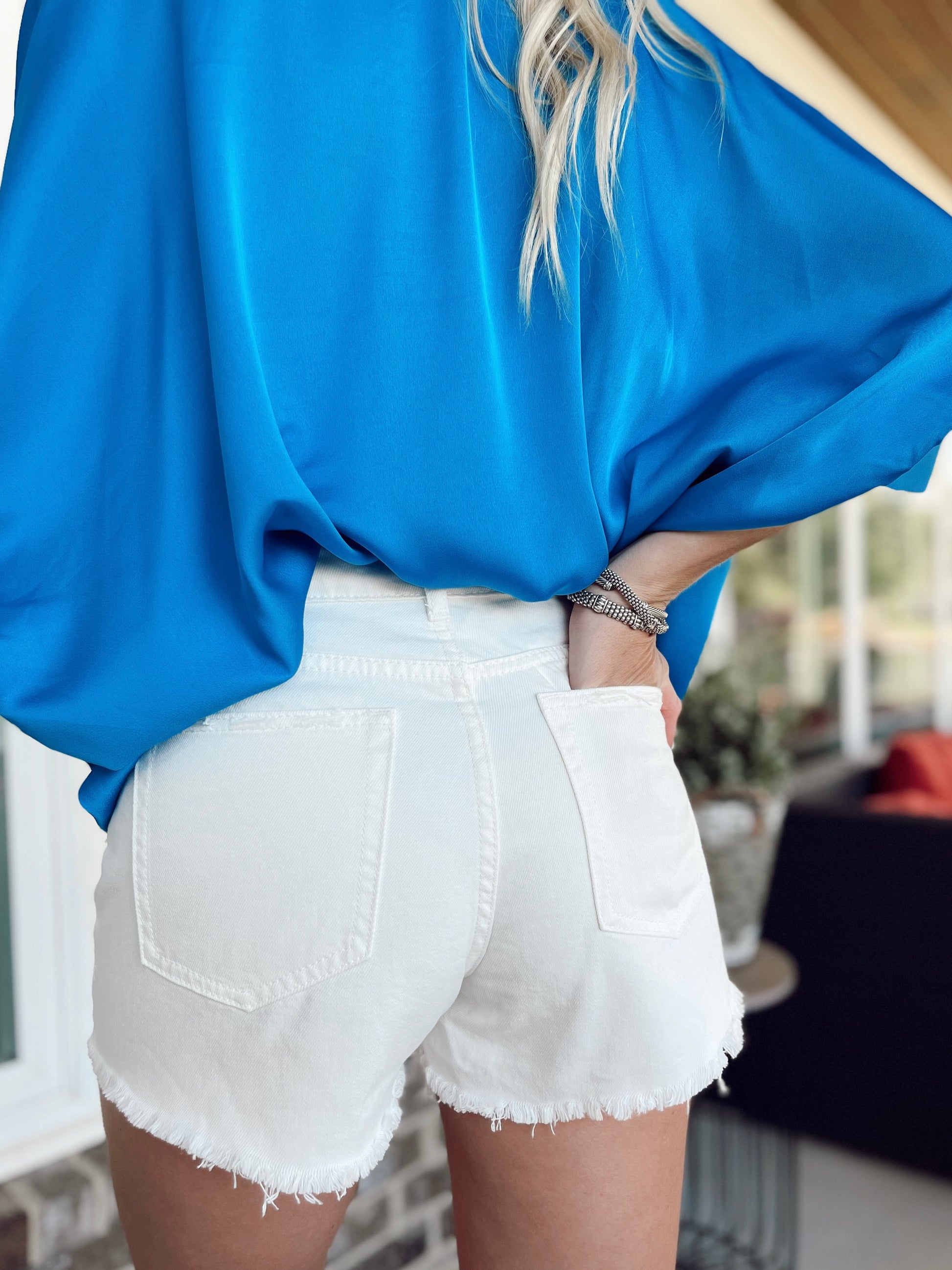 Distressed White Denim Shorts