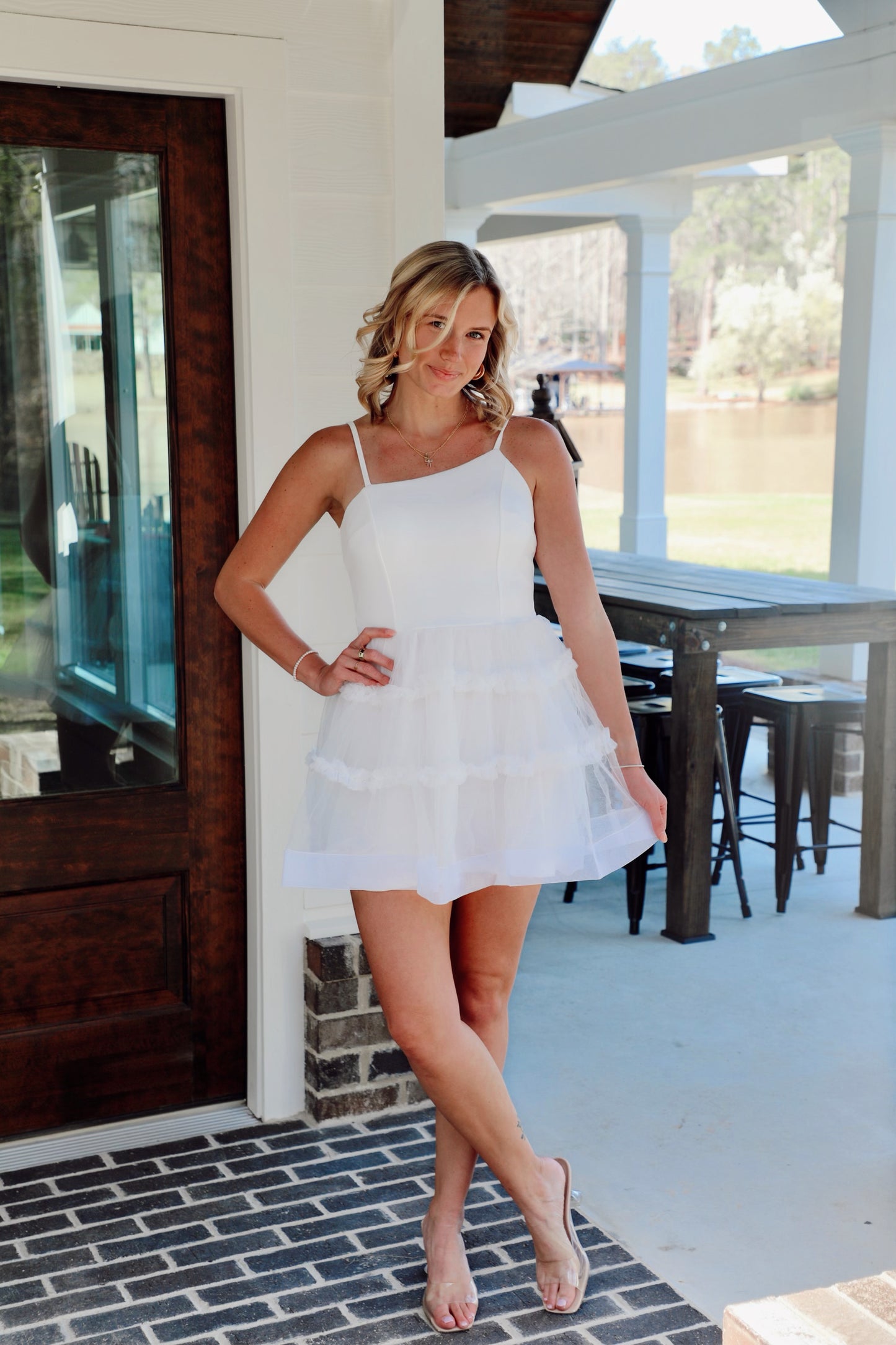 Asymmetrical Tiered Mesh Cami Dress