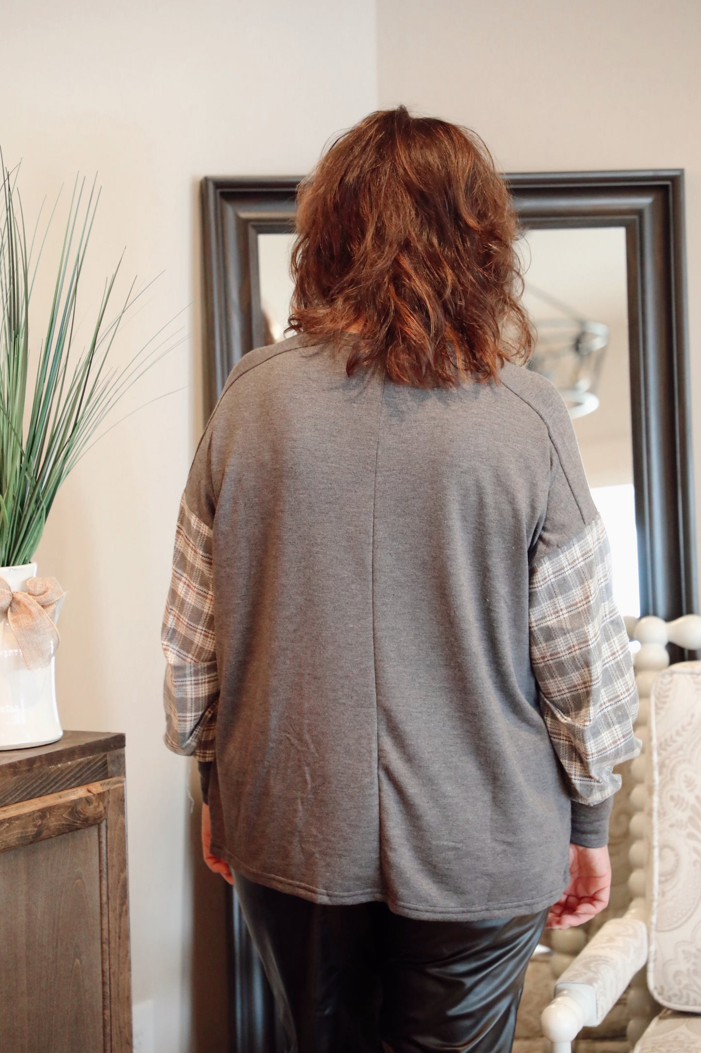 Long Sleeve Knit Top With Contrast Sleeve