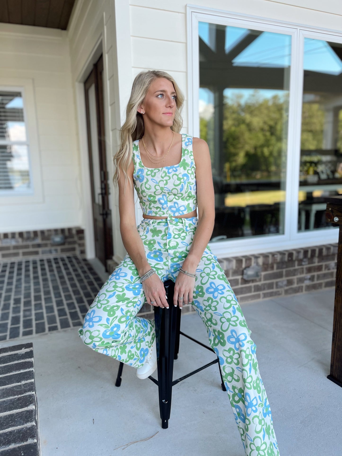 Green Multi Floral Two Piece Set TOP