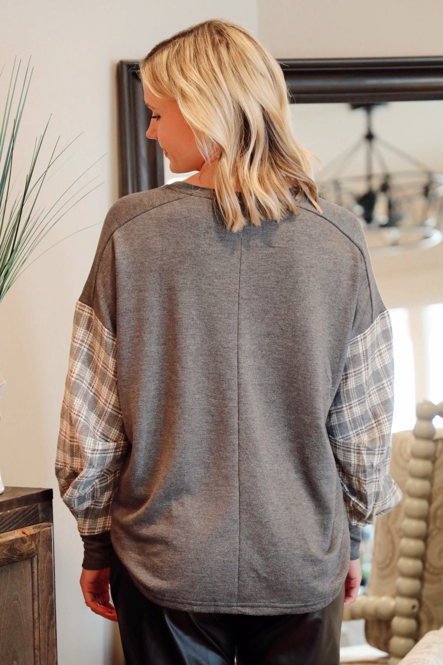 Long Sleeve Knit Top With Contrast Sleeve