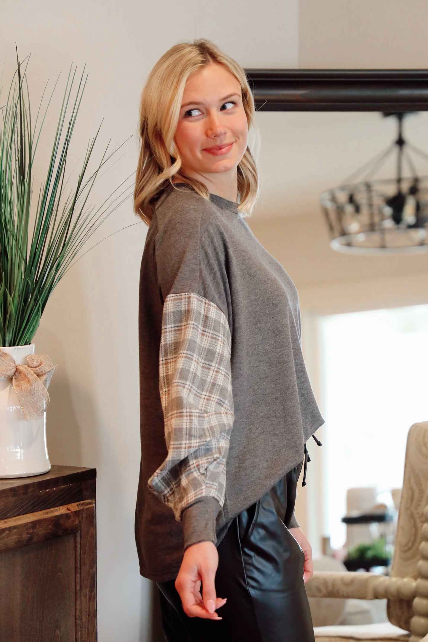 Long Sleeve Knit Top With Contrast Sleeve