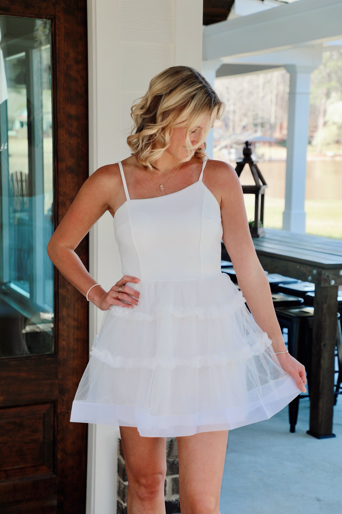Asymmetrical Tiered Mesh Cami Dress